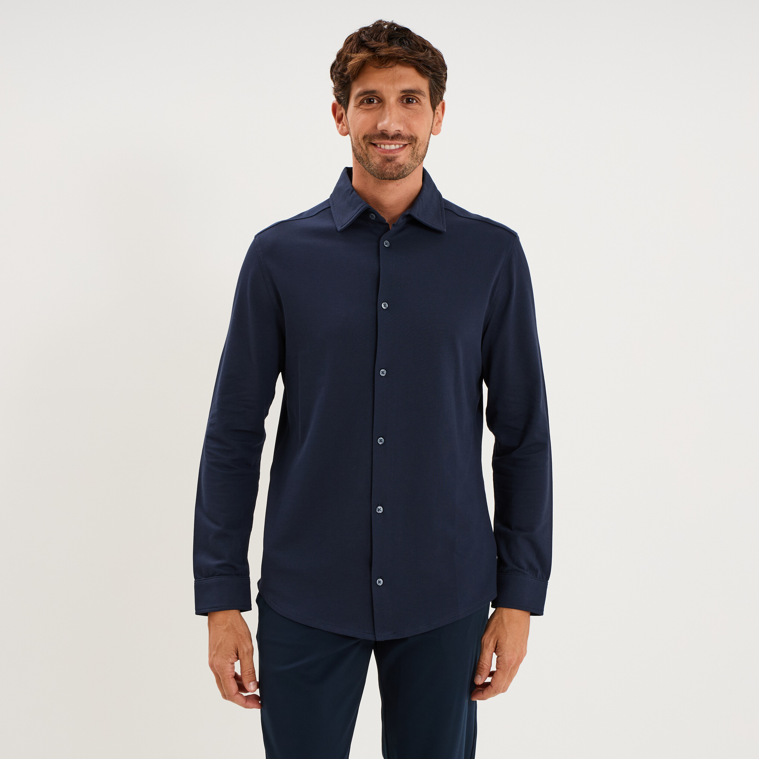 Chemise droite &agrave; manches longues bleu p&eacute;trole homme