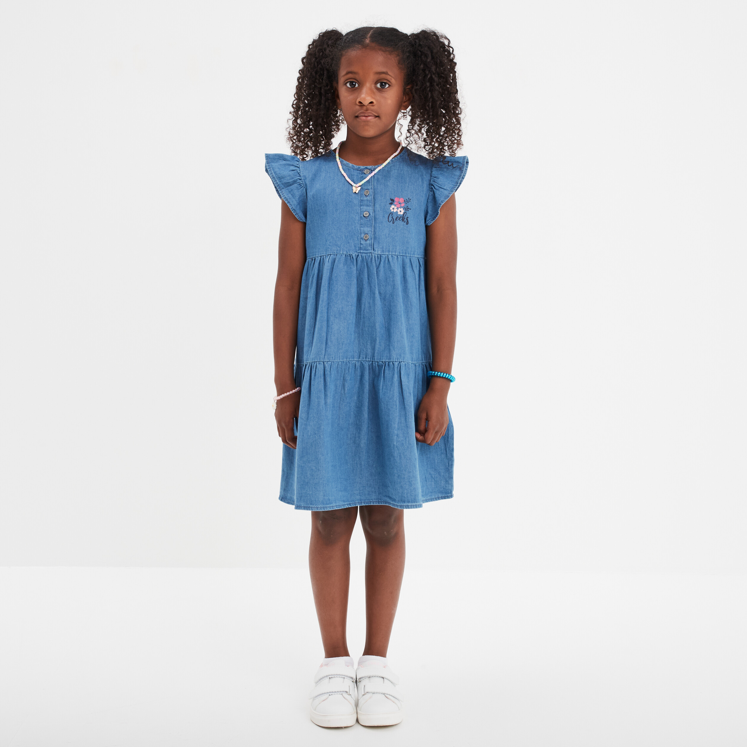 robe aspect jean evasee coton denim stone fille Robe aspect jean évasée coton denim stone fille