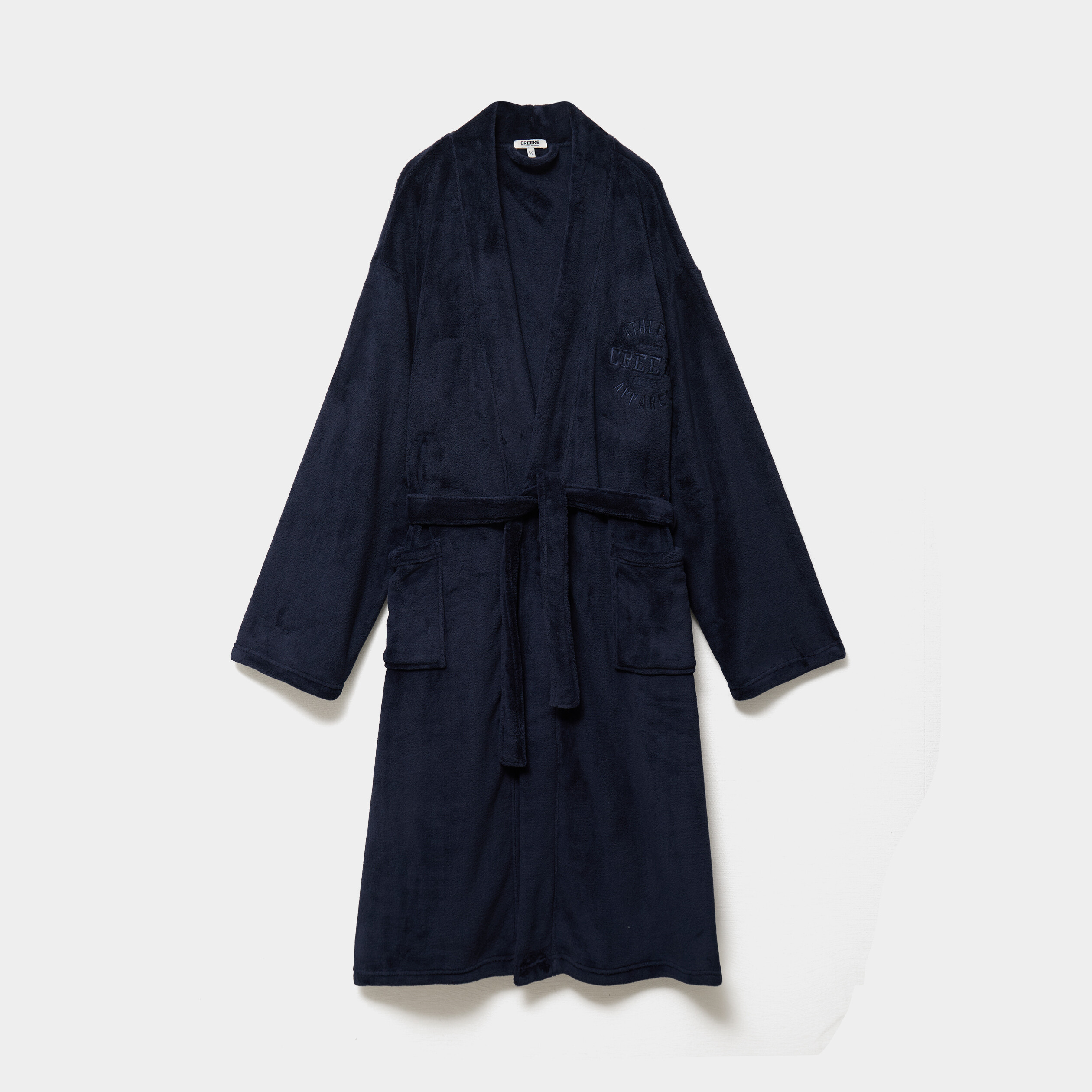 Peignoir long effet velours bleu fonc&eacute; homme