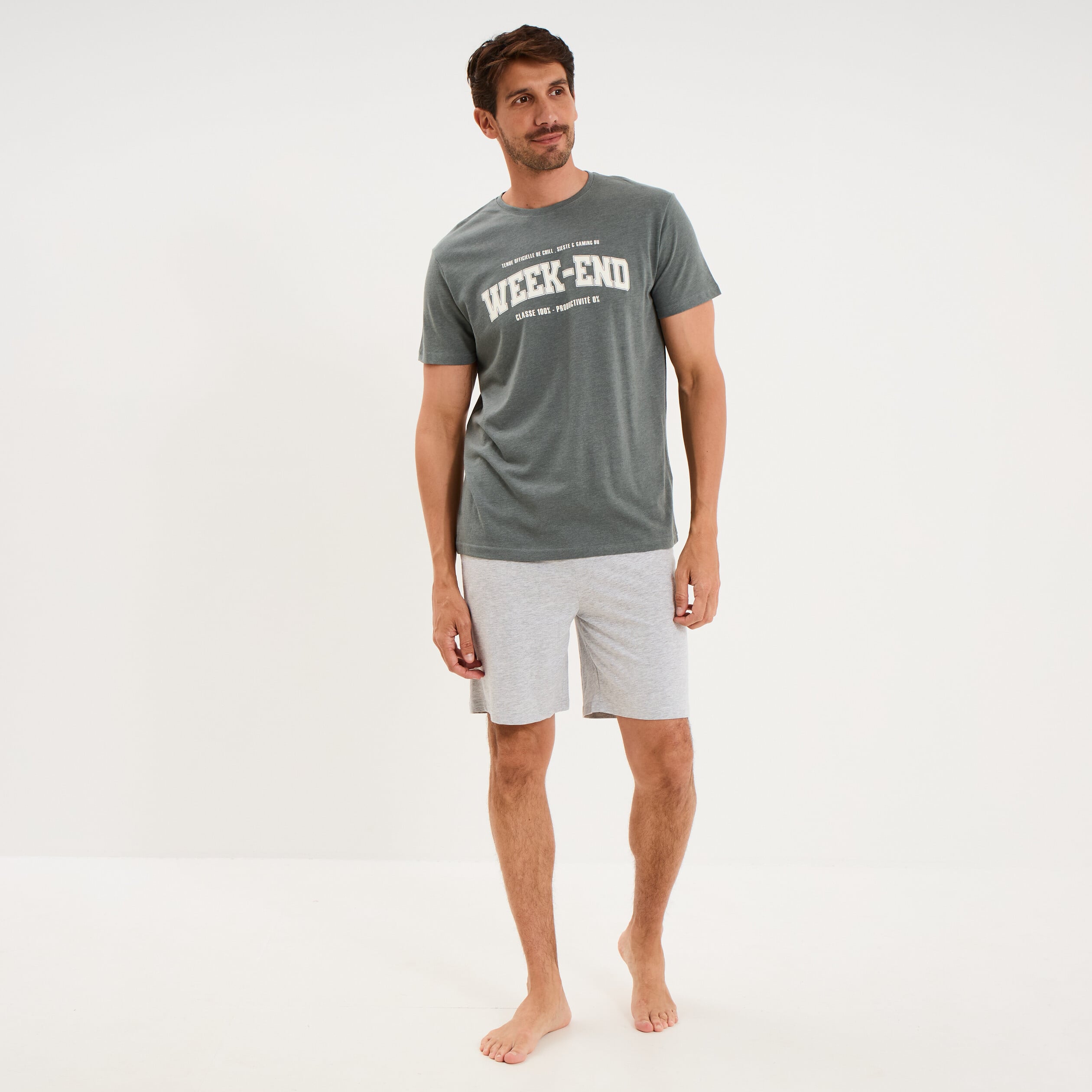 Ensemble pyjama short et t-shirt vert kaki homme