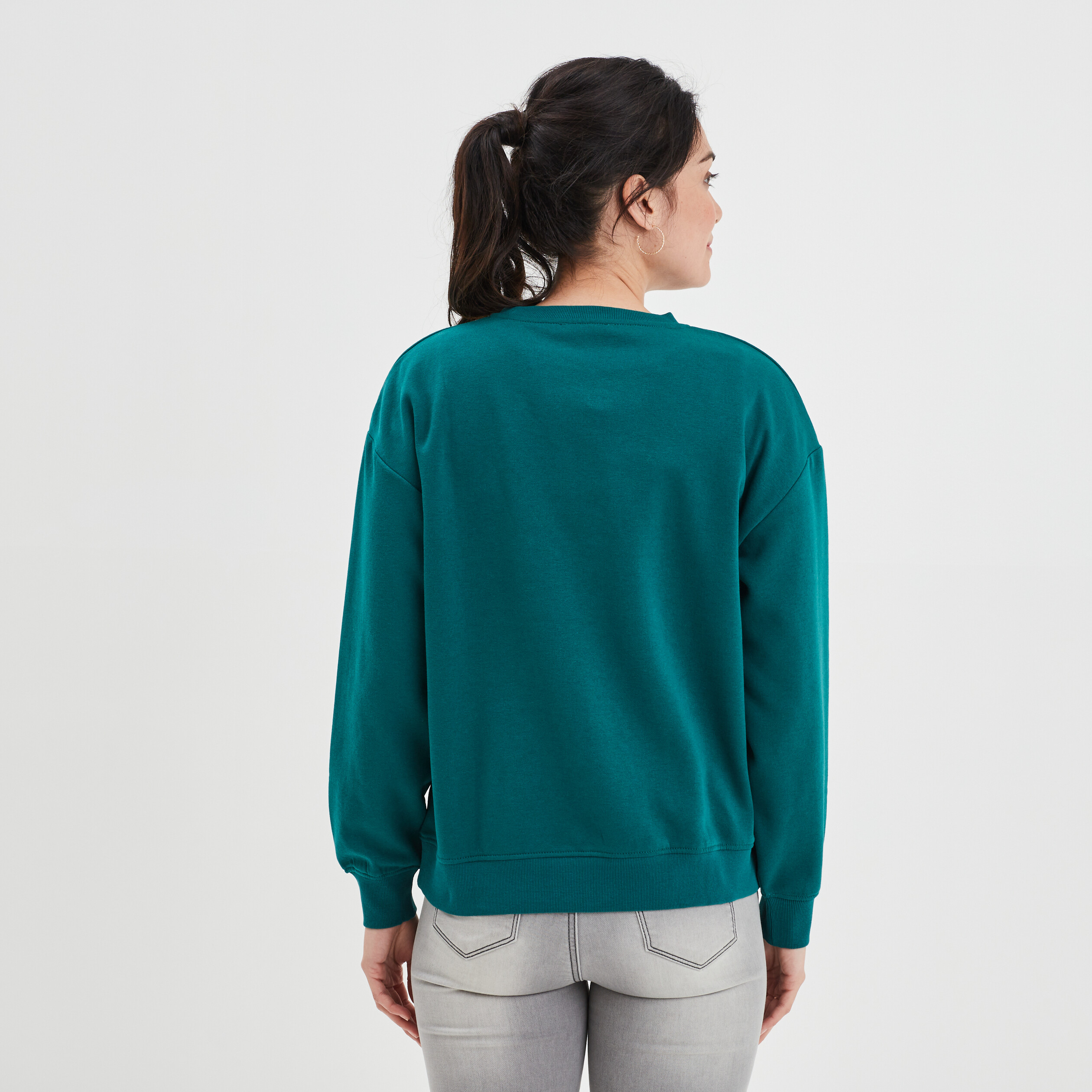 Sweat molleton avec col rond vert émeraude femme