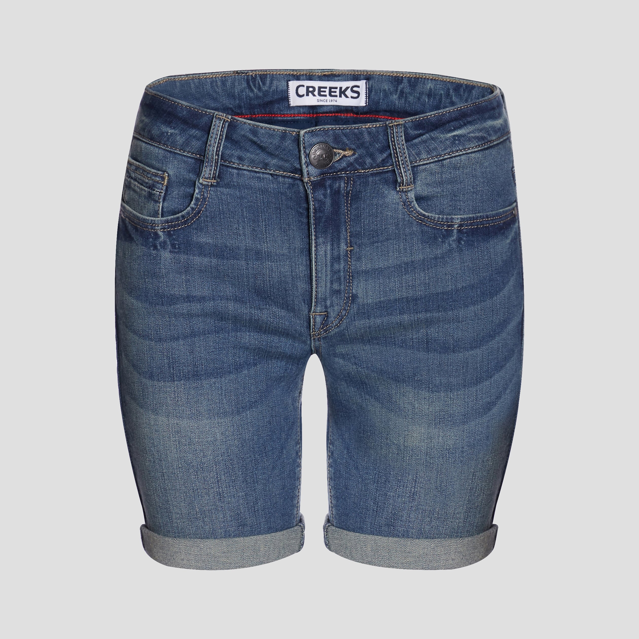 Short slim en jean d&eacute;lav&eacute; denim stone femme