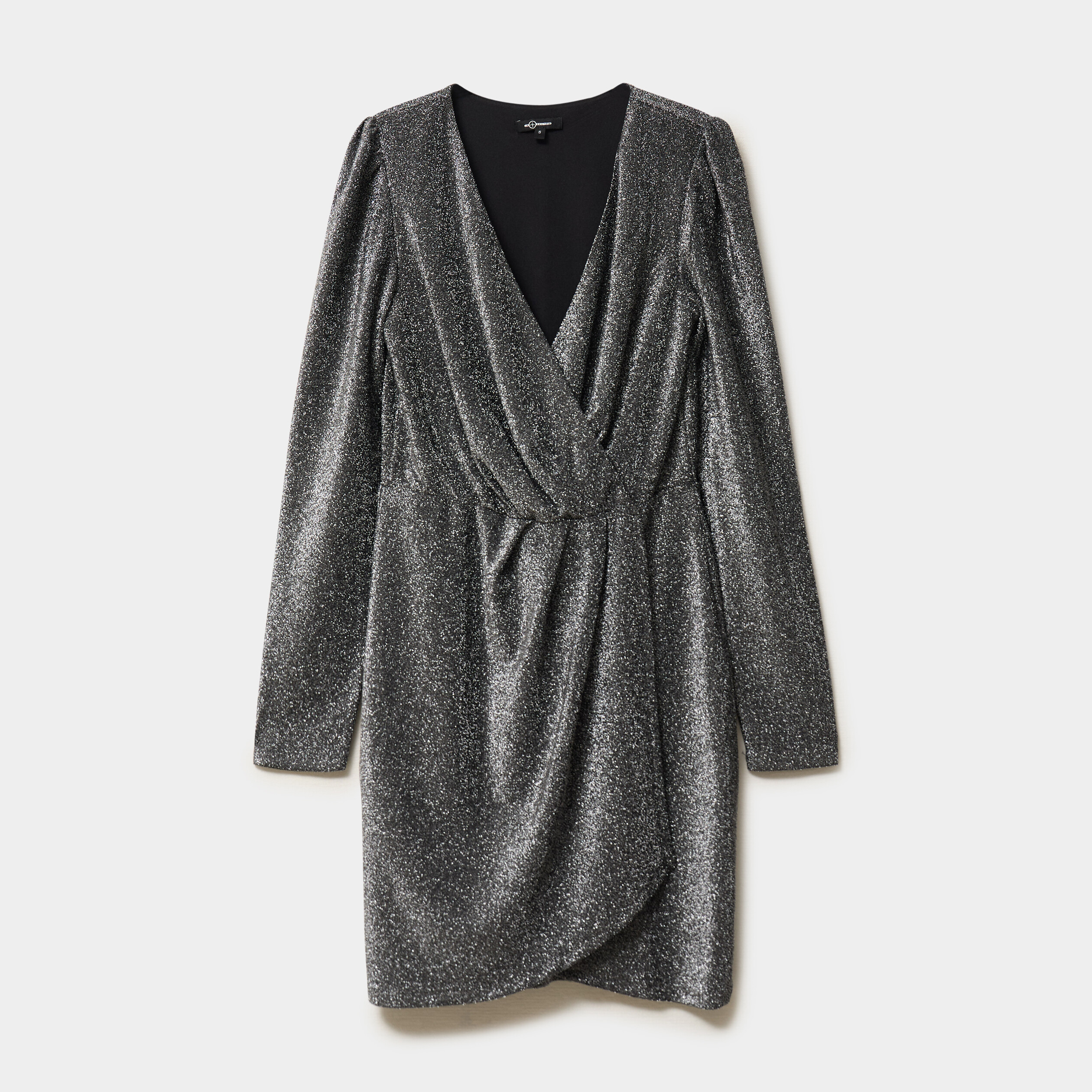 Robe paillettes portefeuille courte gris argent femme