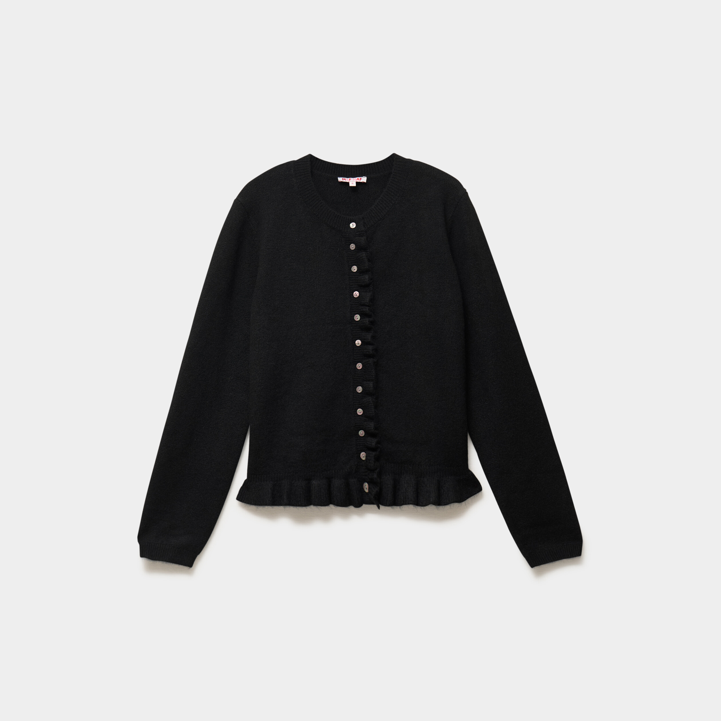 Gilet col rond &agrave; volants boutonn&eacute; noir femme