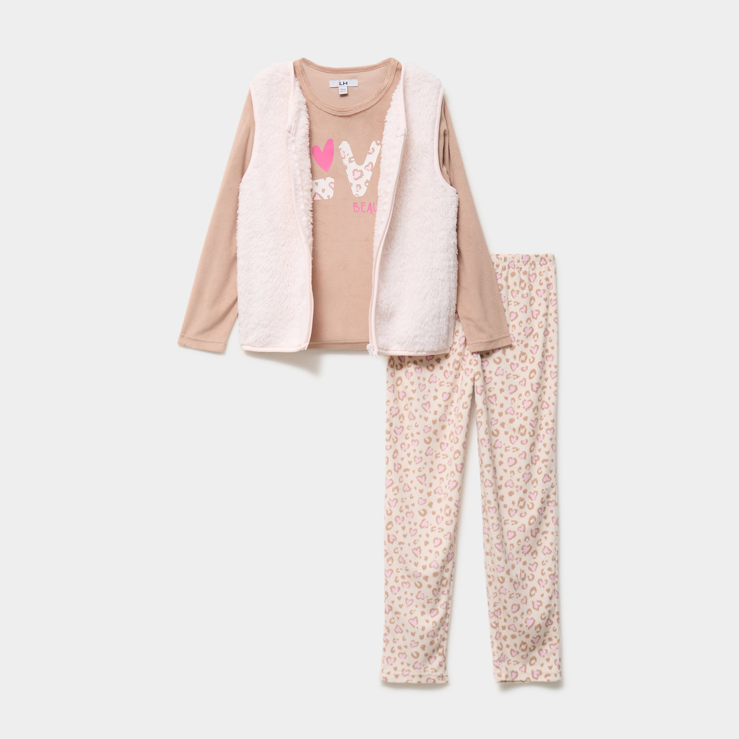 Ensemble pyjama 3 pi&egrave;ces ecru fille