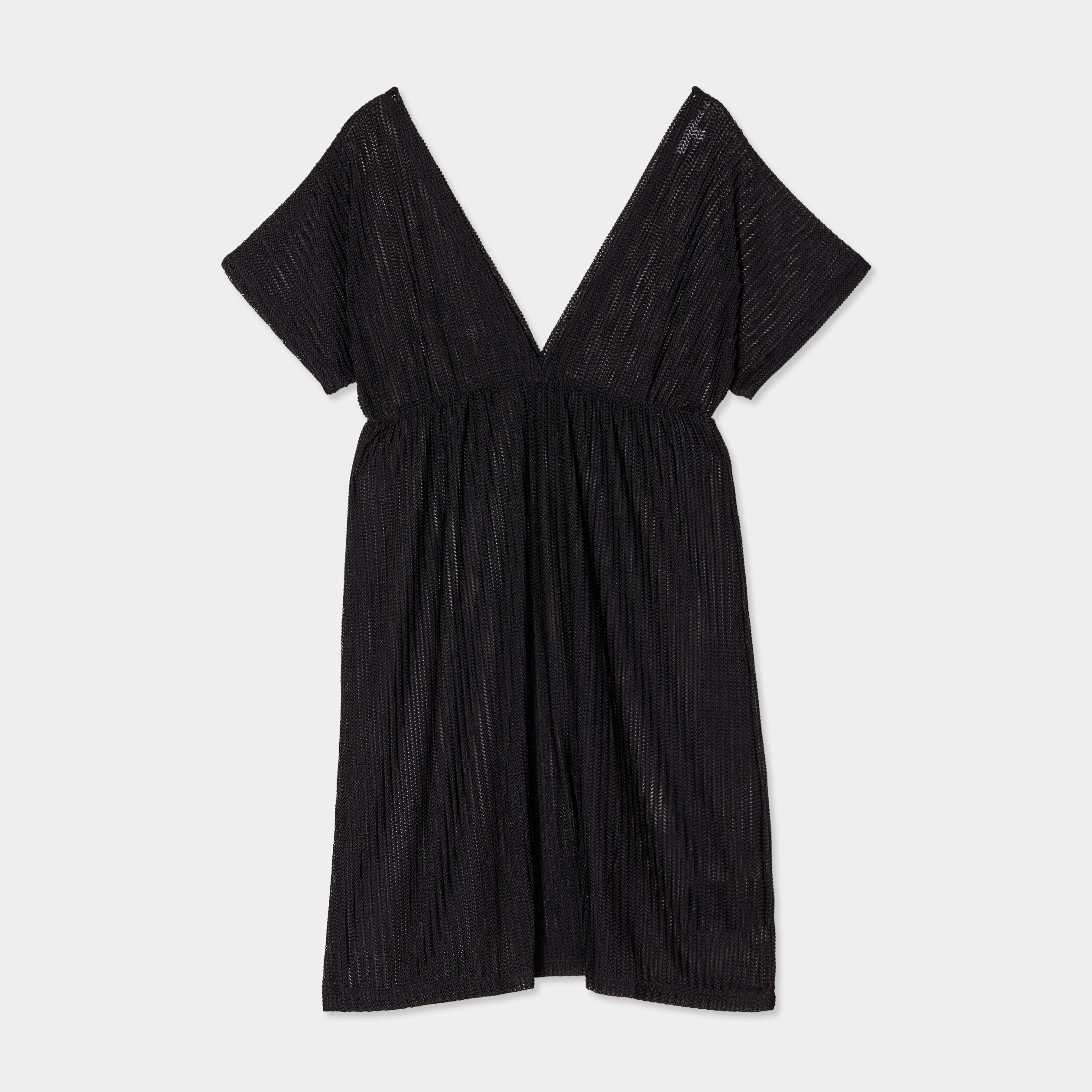 Robe de plage ajour&eacute;e col V noir femme