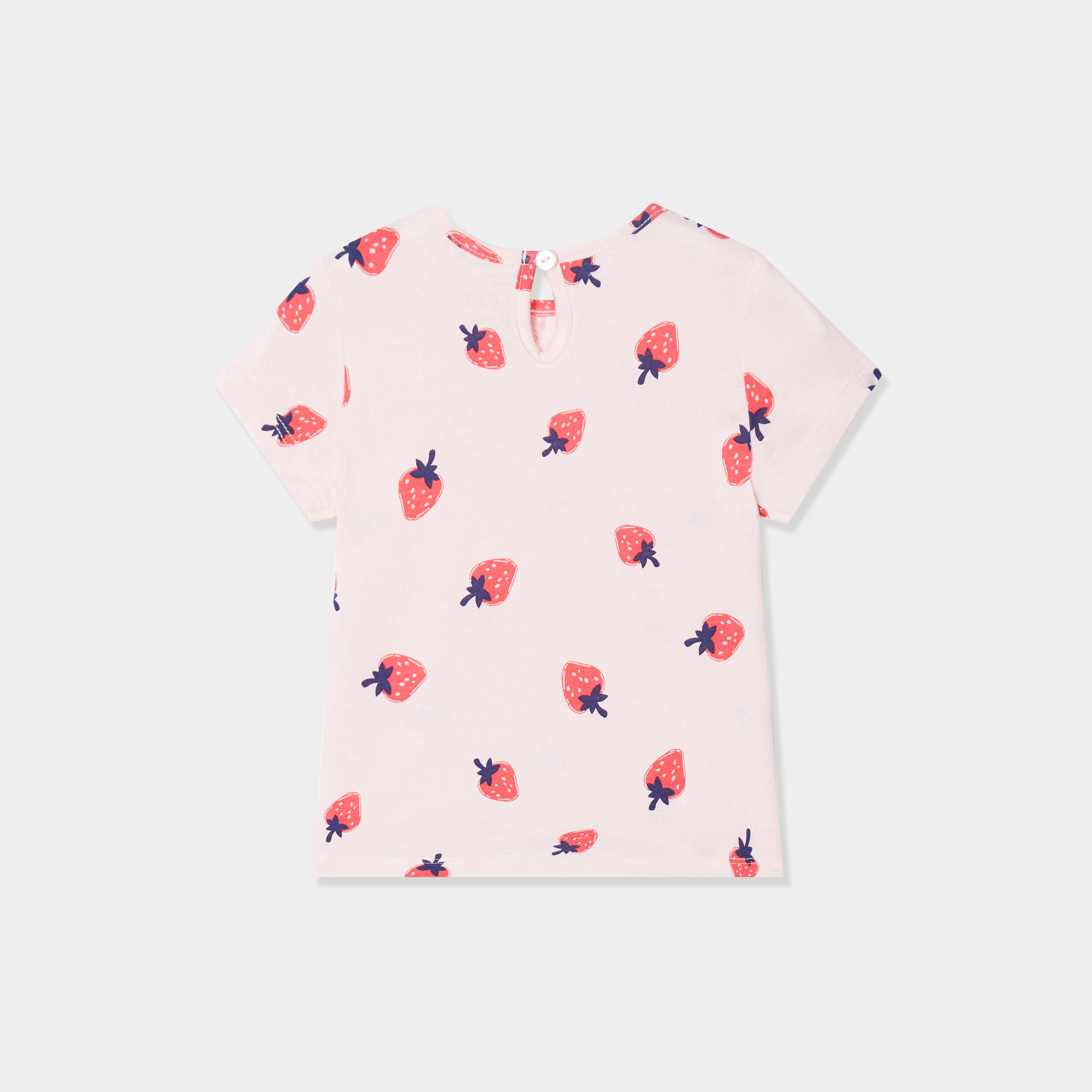 T-shirt col rond manches courtes coton rose clair bébé fille