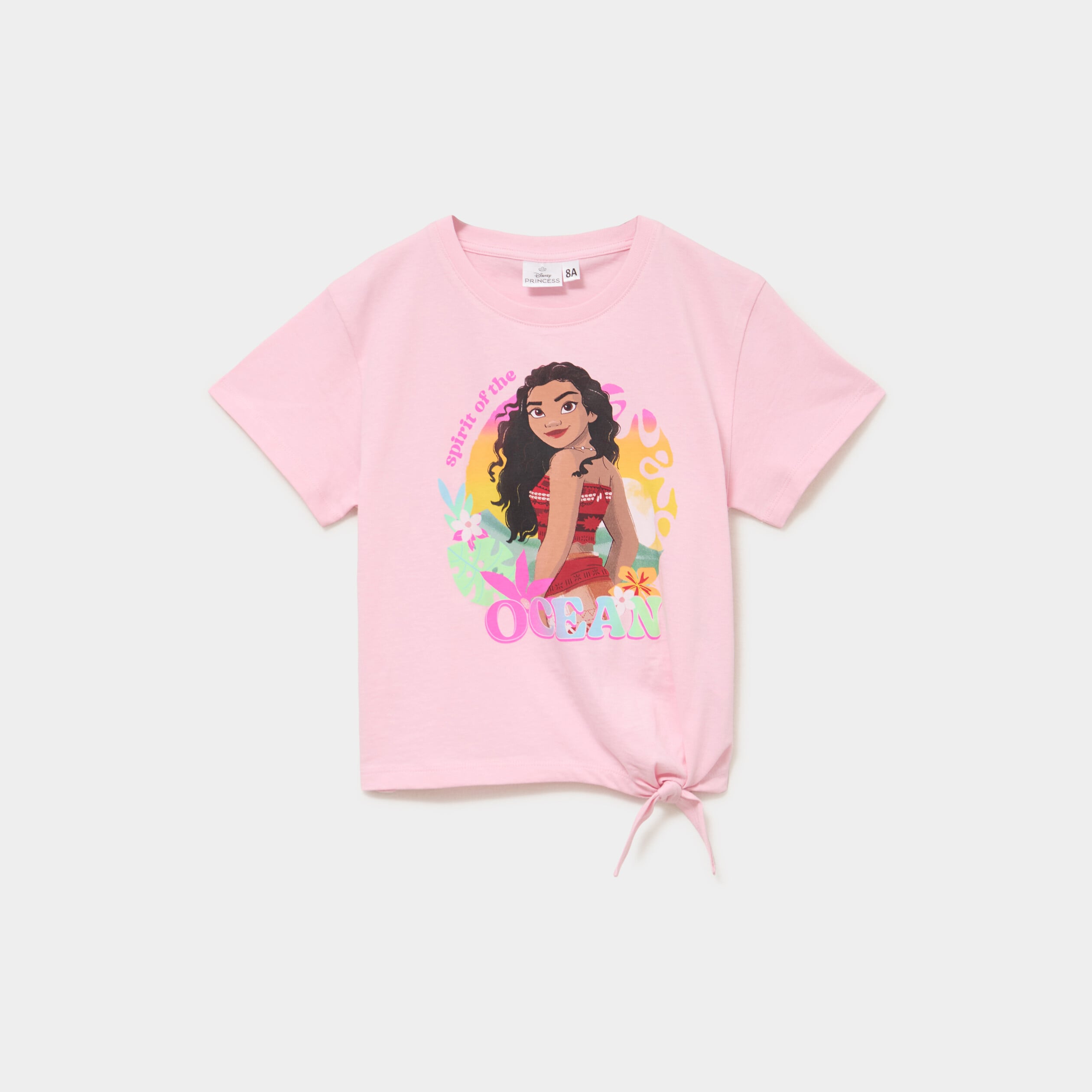 T-shirt nou&eacute; col rond coton Vaiana rose fille