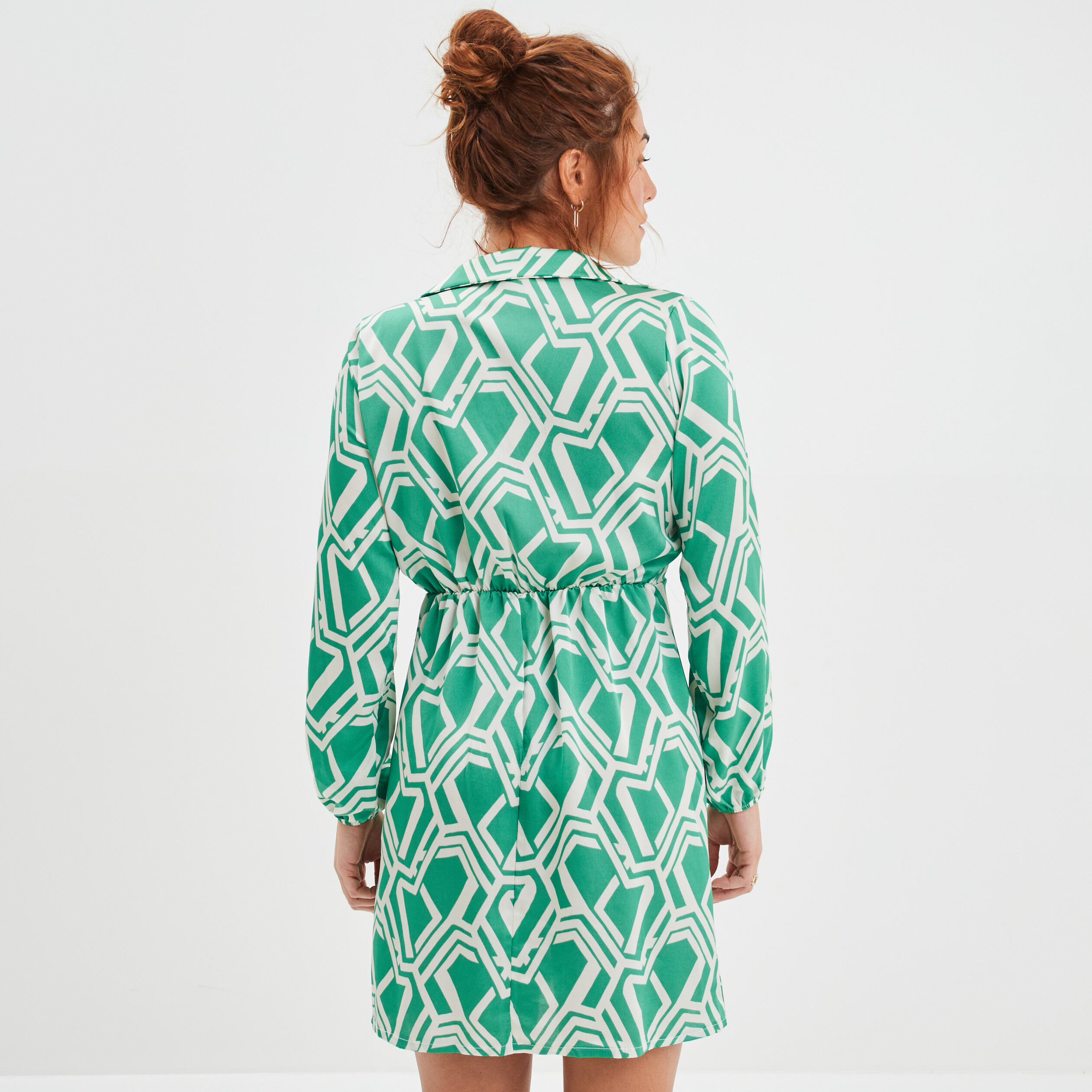 Robe courte trapèze satin Mosquitos vert menthe femme