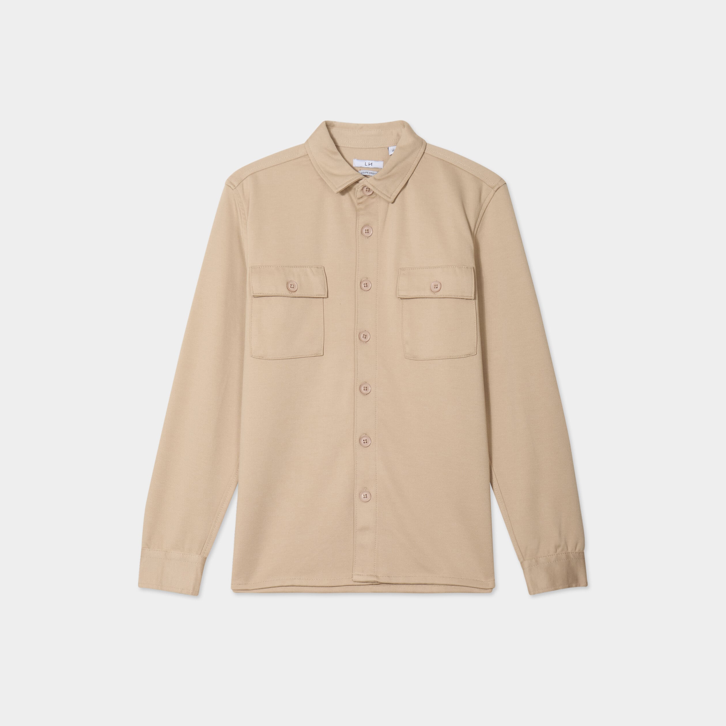 Surchemise manches longues 2 poches beige homme