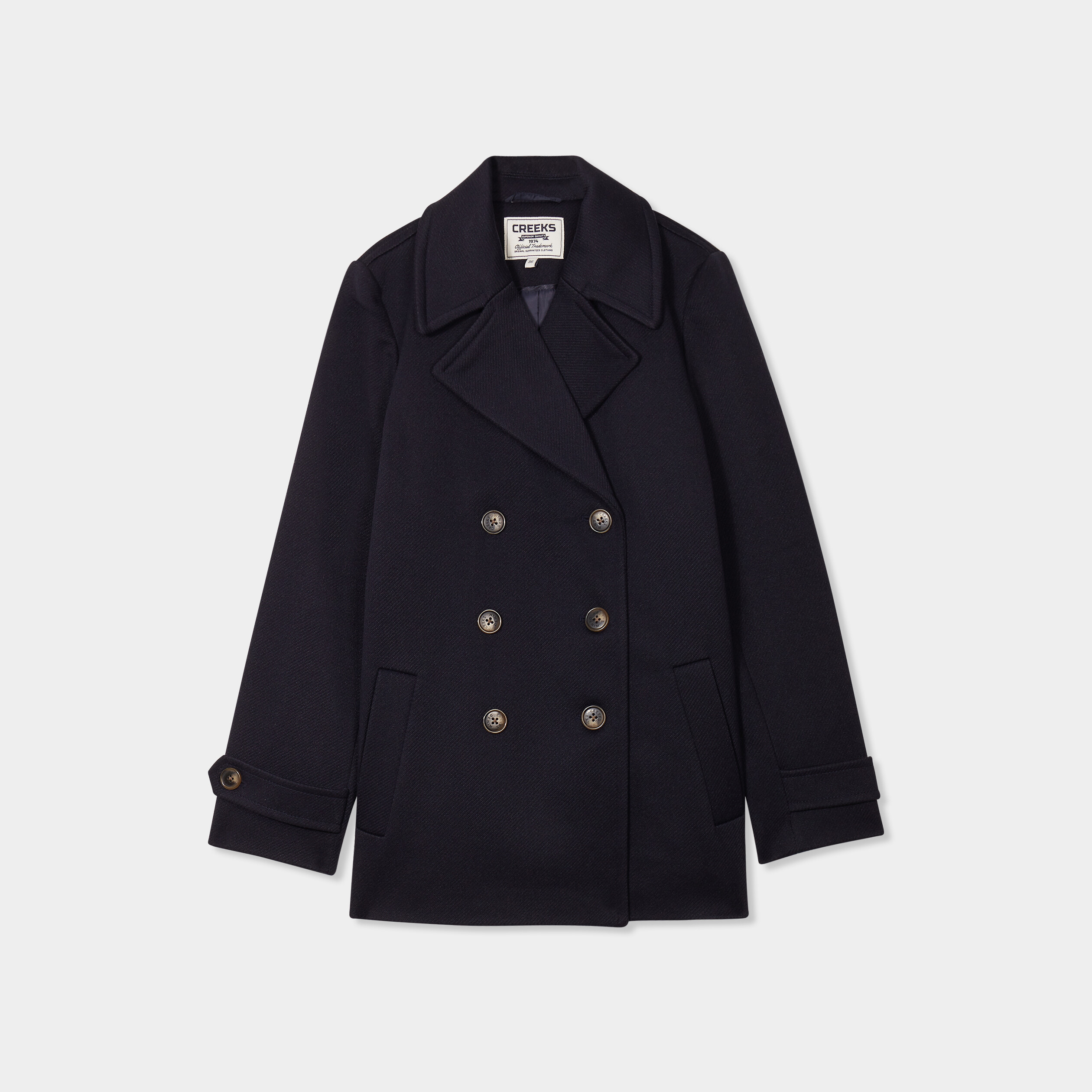 Manteau caban double boutonnage bleu marine femme