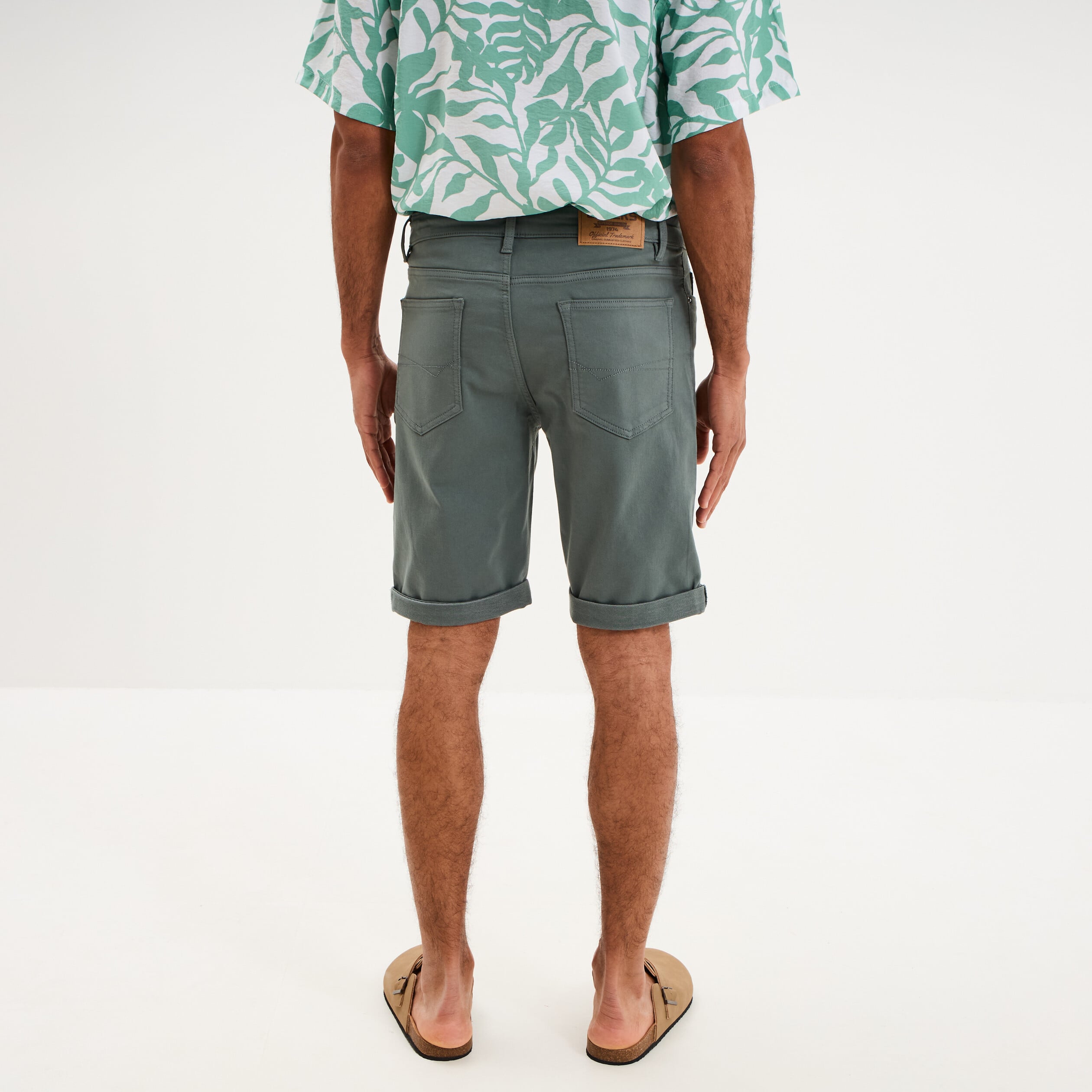 Bermuda en jean straight 5 poches vert kaki homme