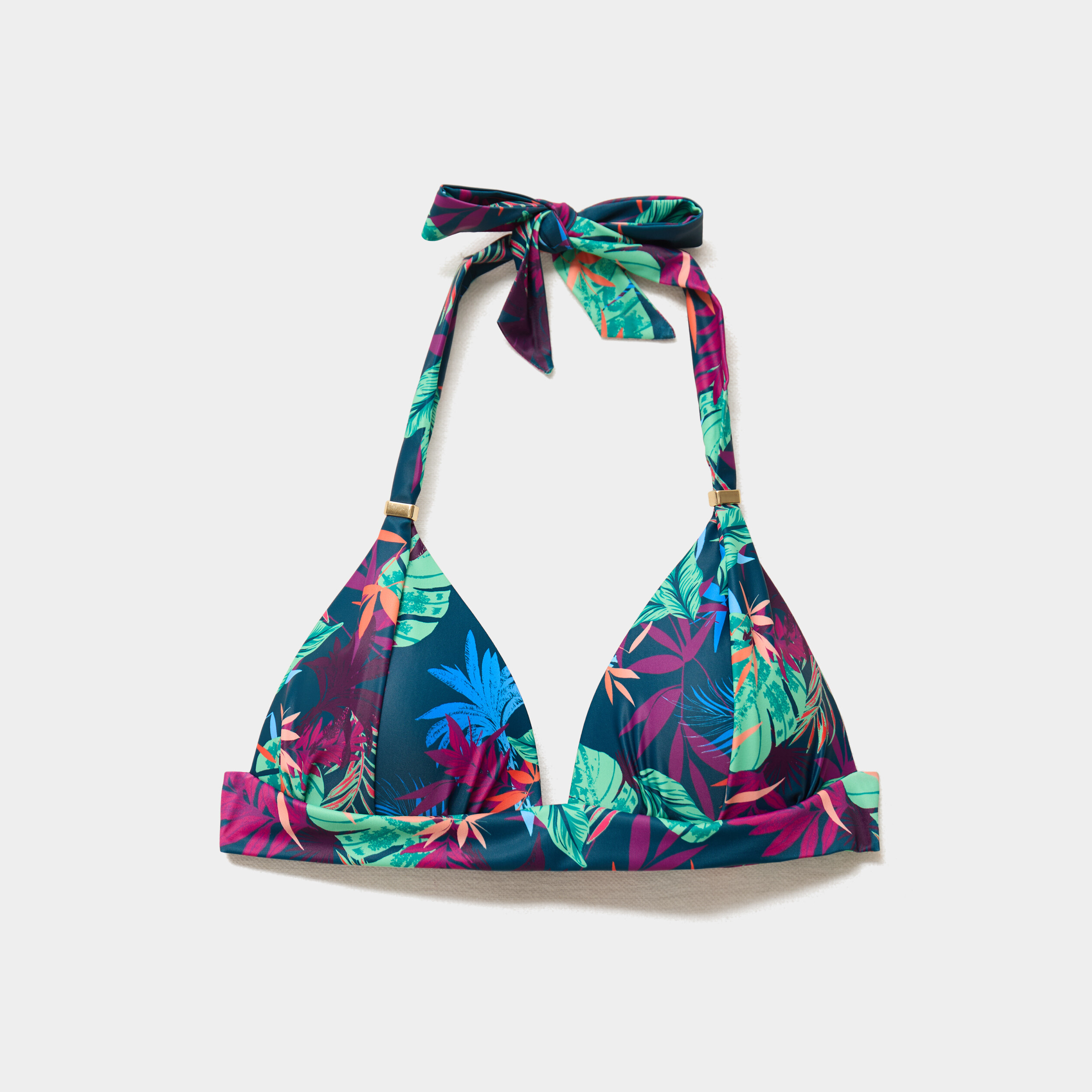 Haut de maillot de bain forme triangle bleu p&eacute;trole femme