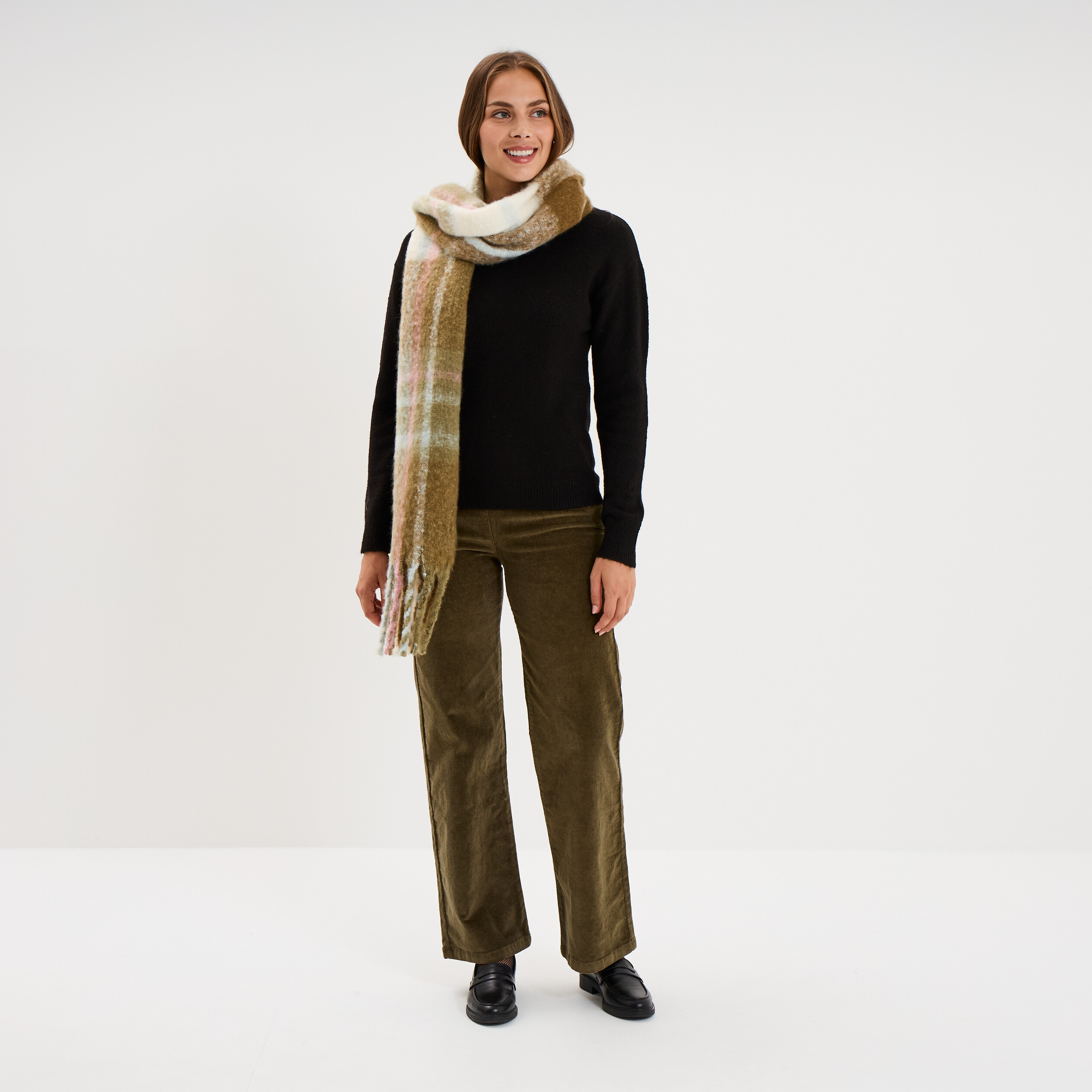 Pantalon &agrave; pont velours 7/8&egrave;me vert kaki femme