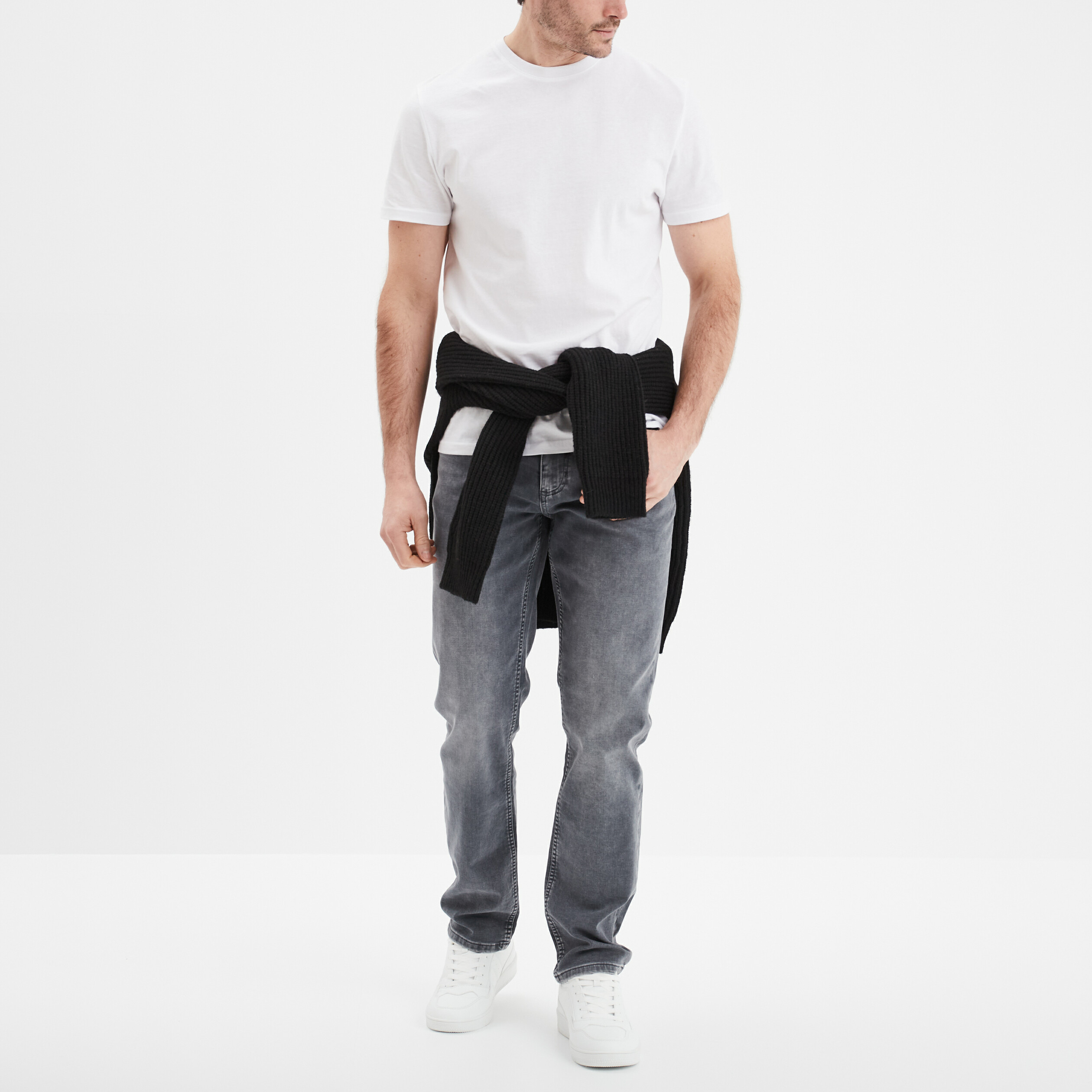 Jean stretch coupe regular denim gris homme