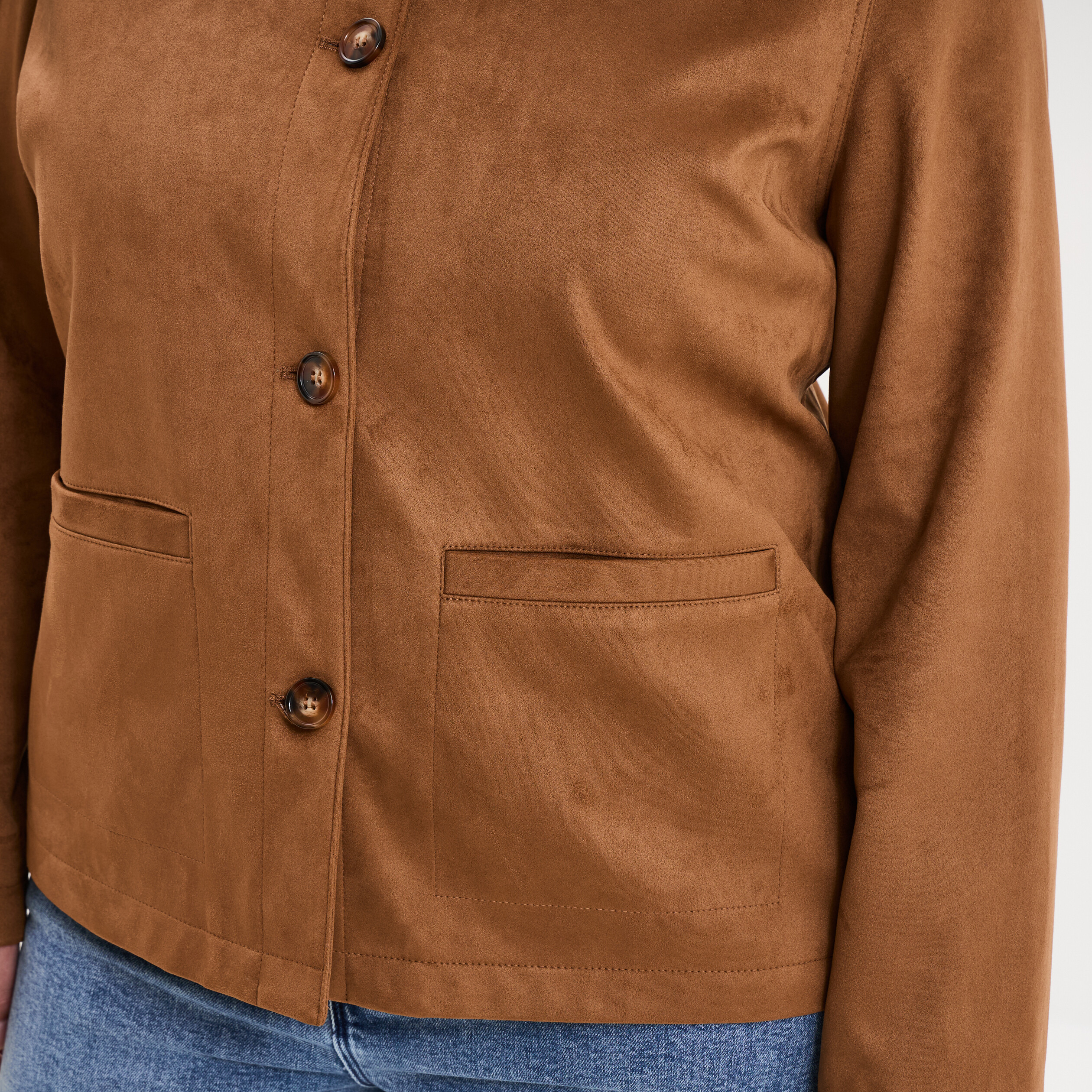 Veste effet su&eacute;dine boutonn&eacute;e marron femme grande taille
