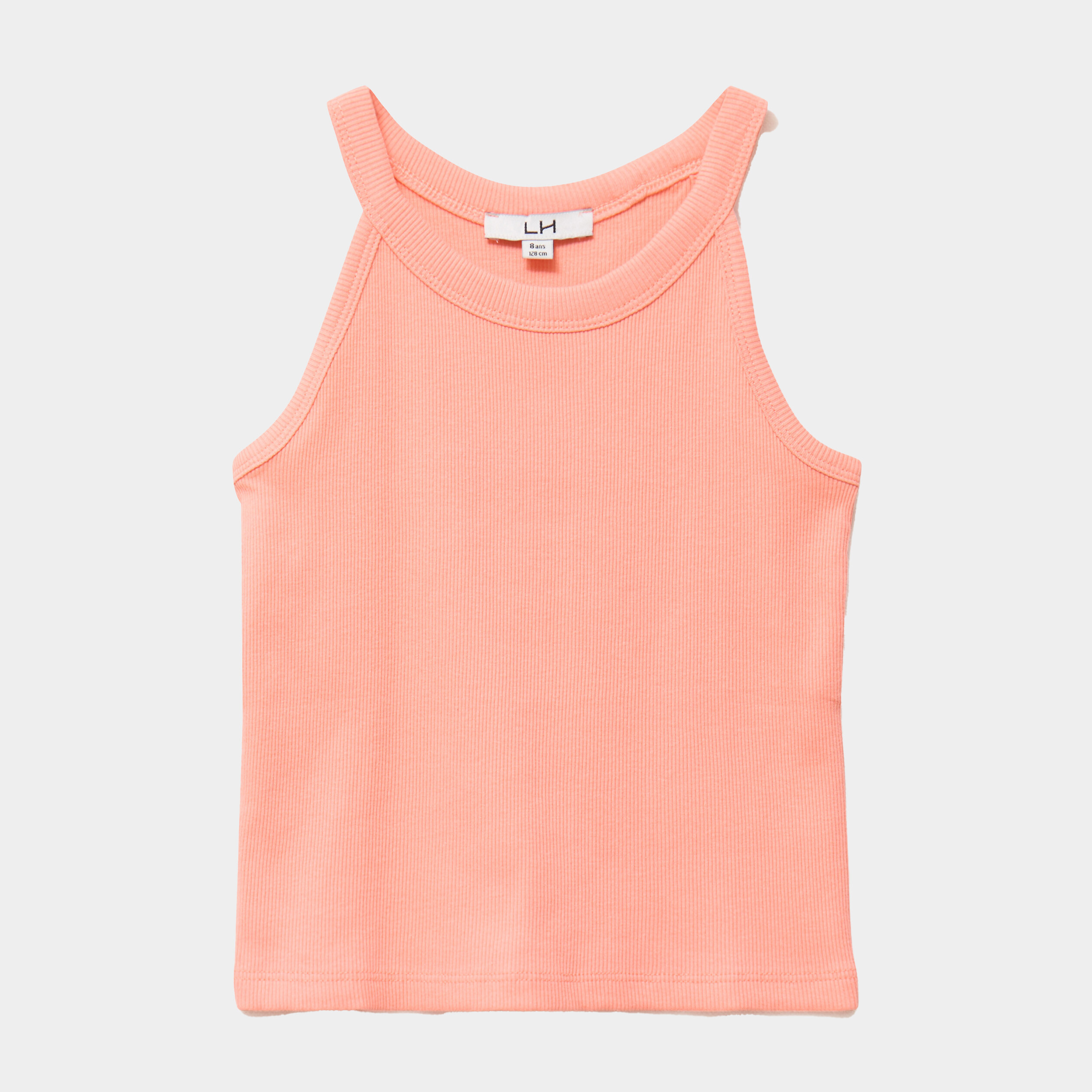 D&eacute;bardeur c&ocirc;tel&eacute; col rond coton orange corail fille