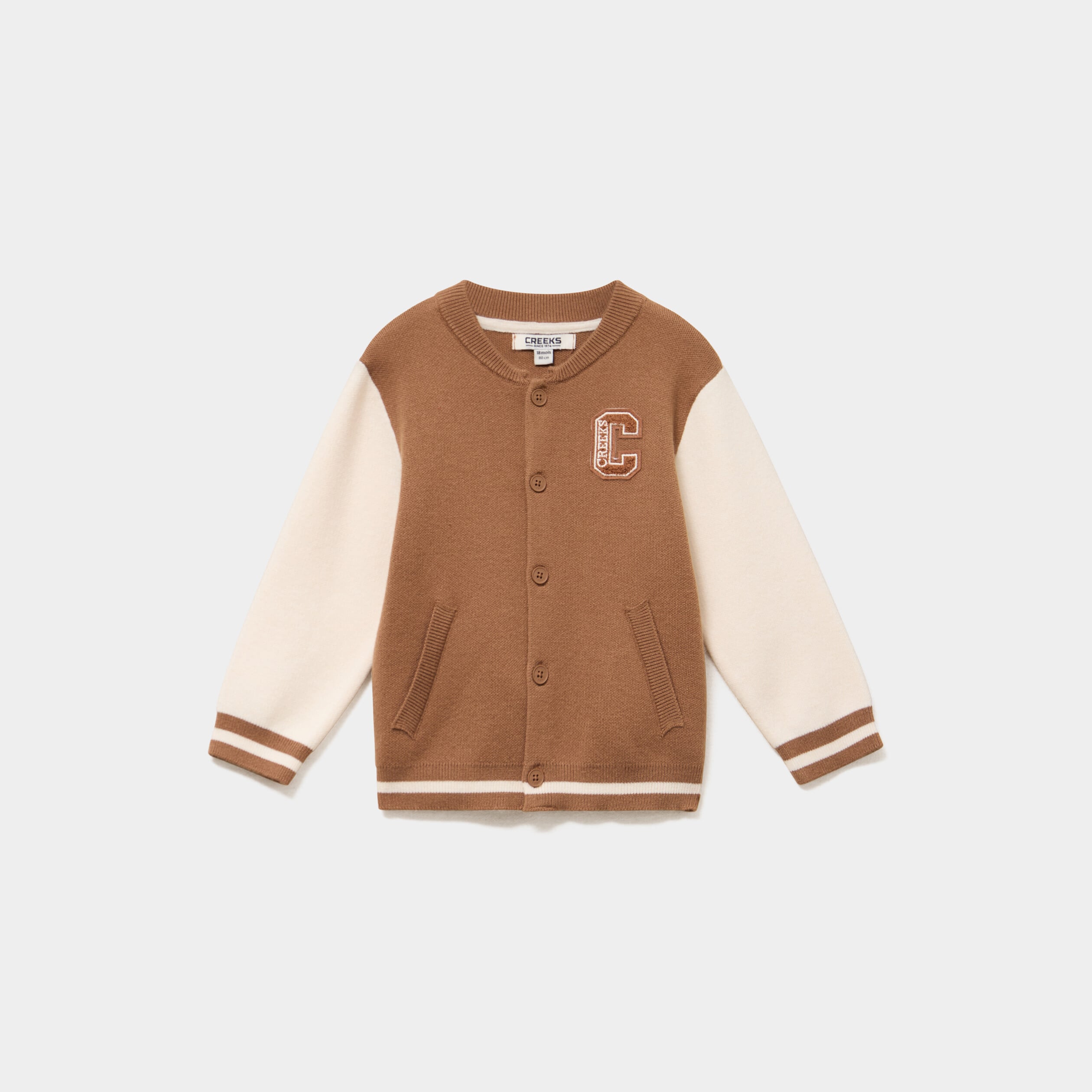 Gilet boutonn&eacute; col teddy manches longues marron b&eacute;b&eacute; gar&ccedil;on