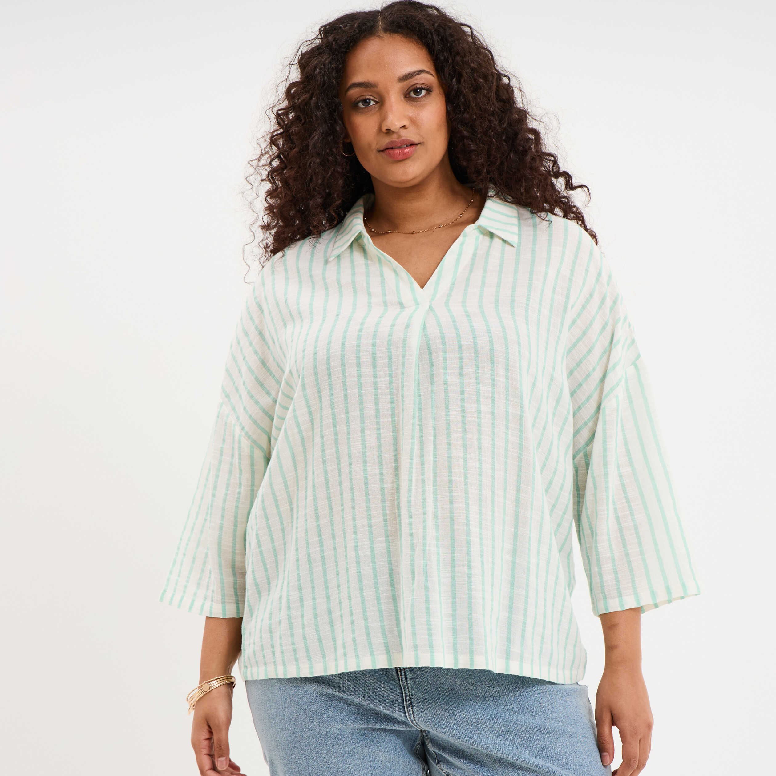 Blouse oversize manches 3/4 coton blanc femme grande taille