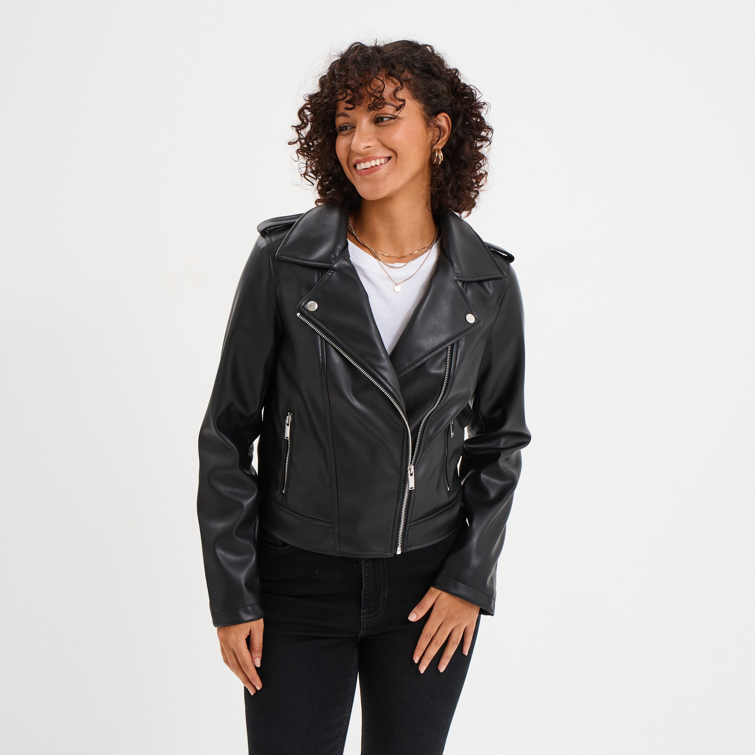 veste biker simili cuir noir femme Veste biker simili cuir noir femme