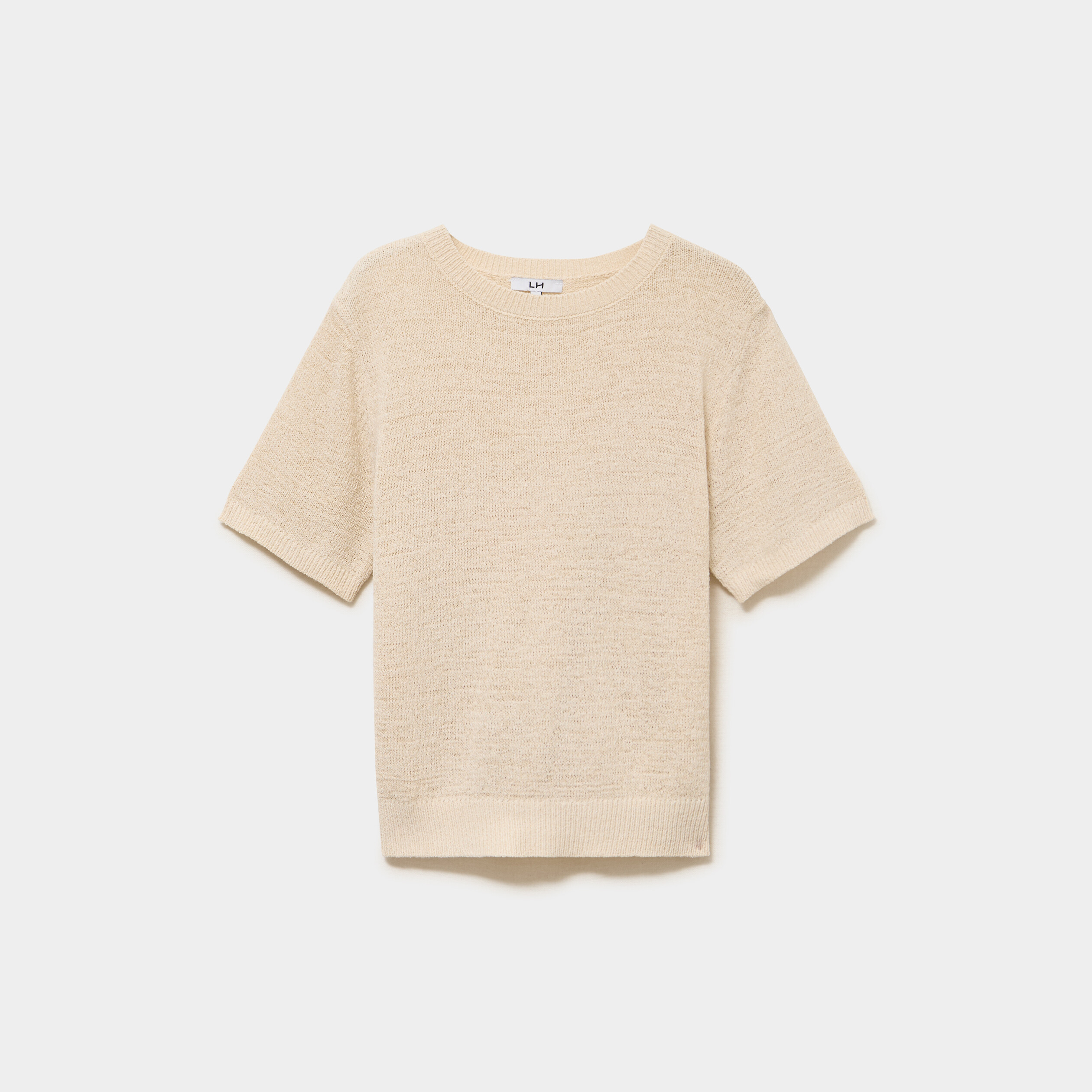 Pull manches courtes col rond beige femme