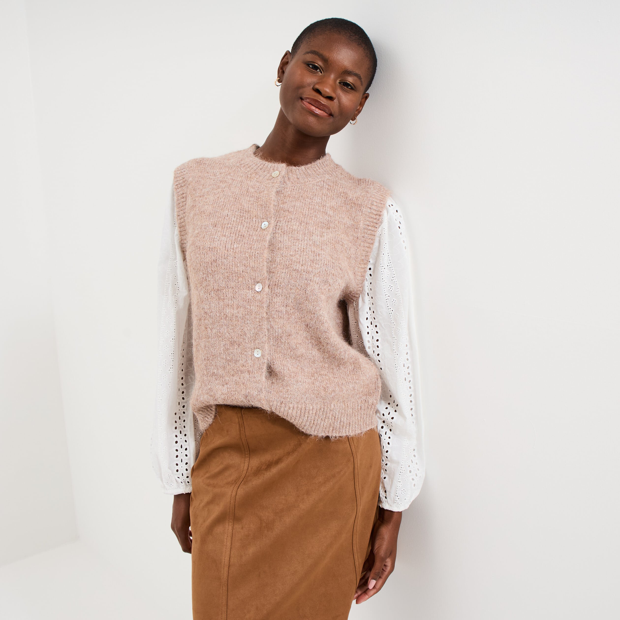 Gilet effet 2-en-1 beige femme