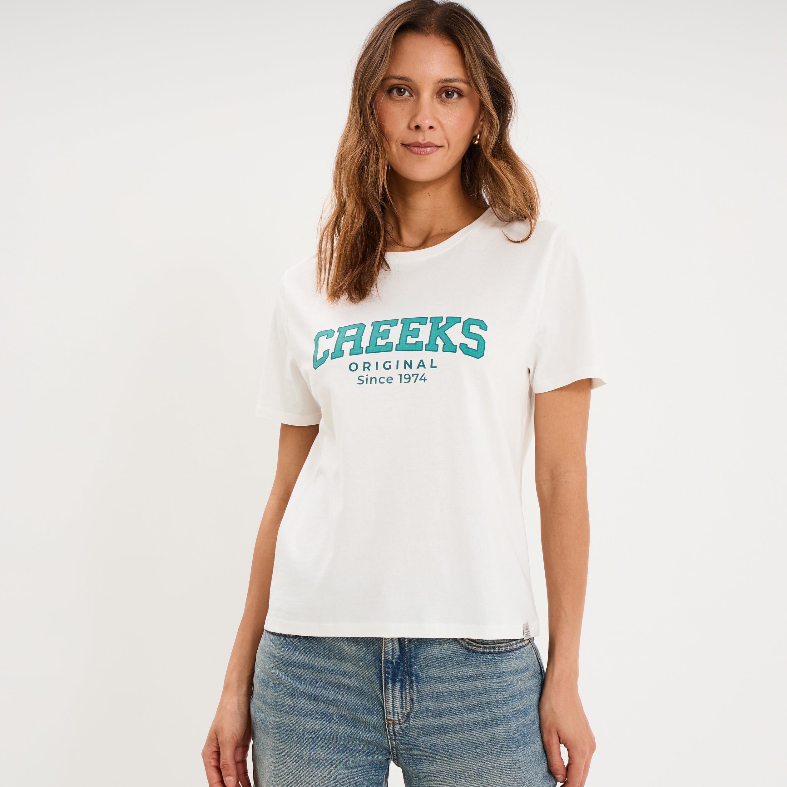 T-shirt col rond manches courtes blanc femme