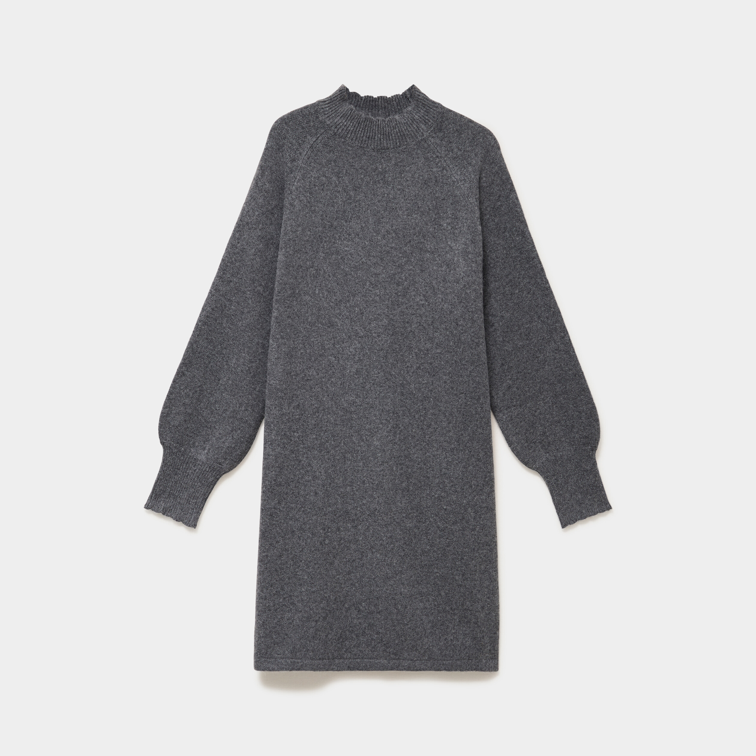 Robe courte en maille col montant gris fonc&eacute; femme