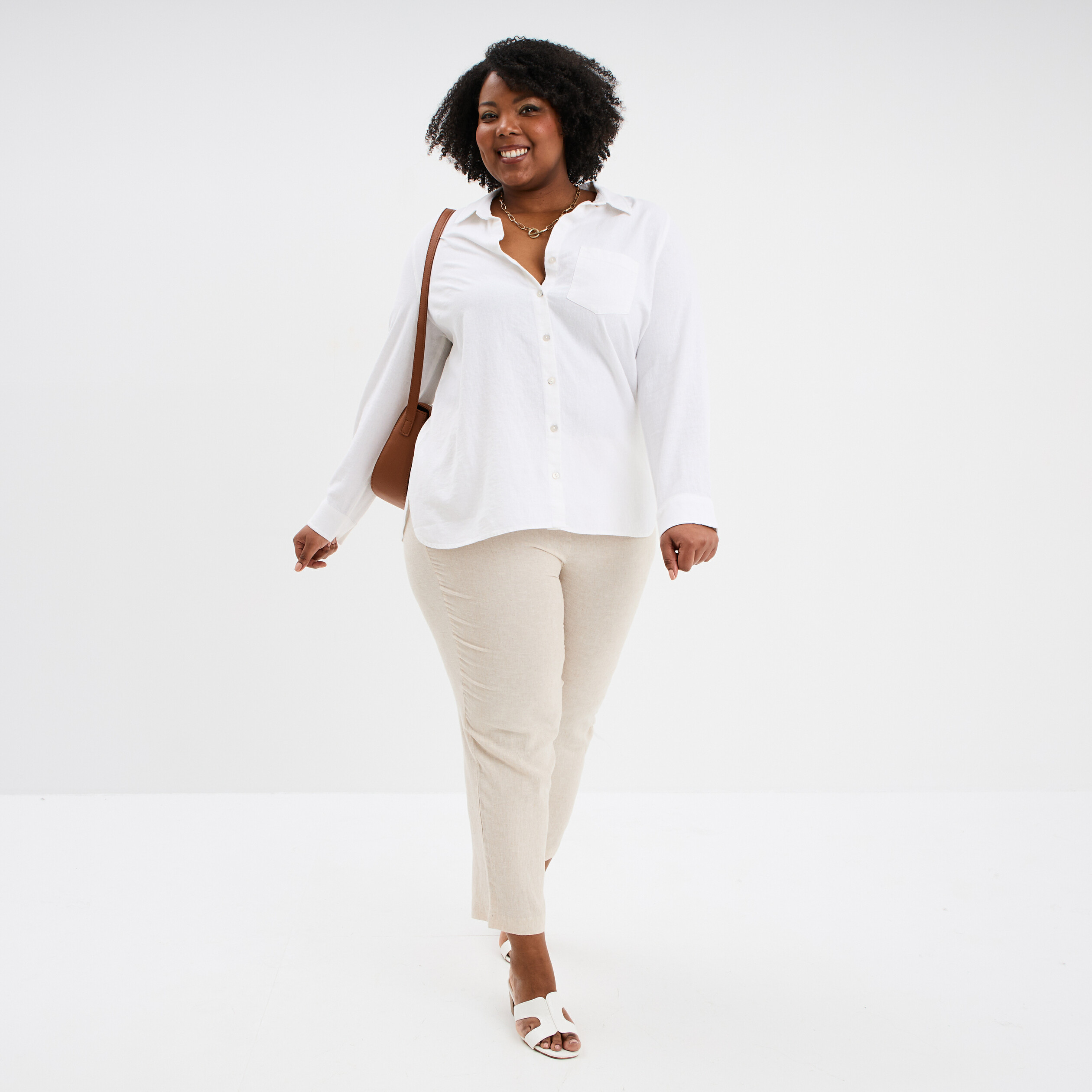 chemise oversize lin melange blanc femmegt Chemise oversize lin mélangé blanc femme grande taille
