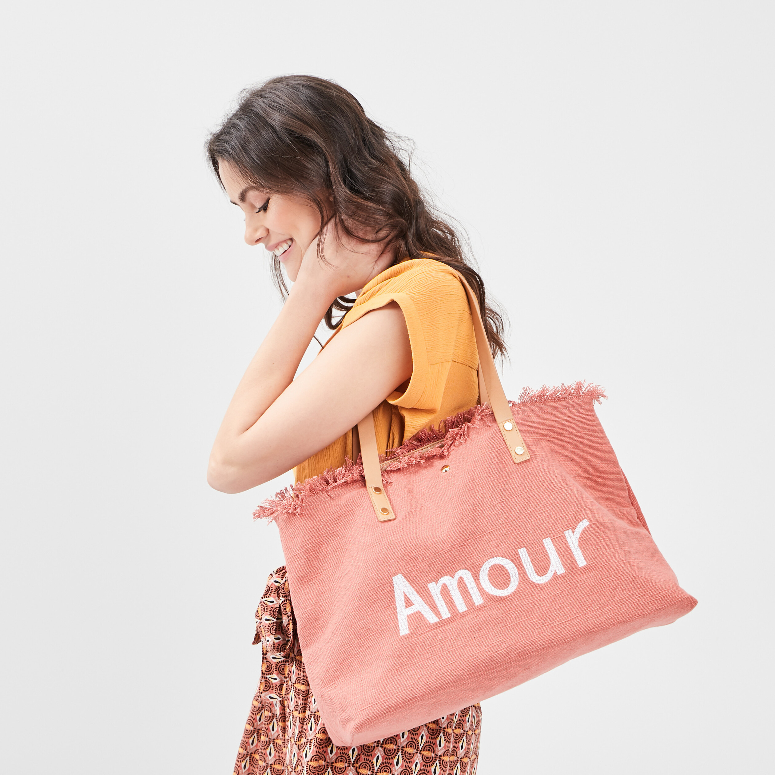 sac cabas avec franges terracotta femme Sac cabas avec franges terracotta femme