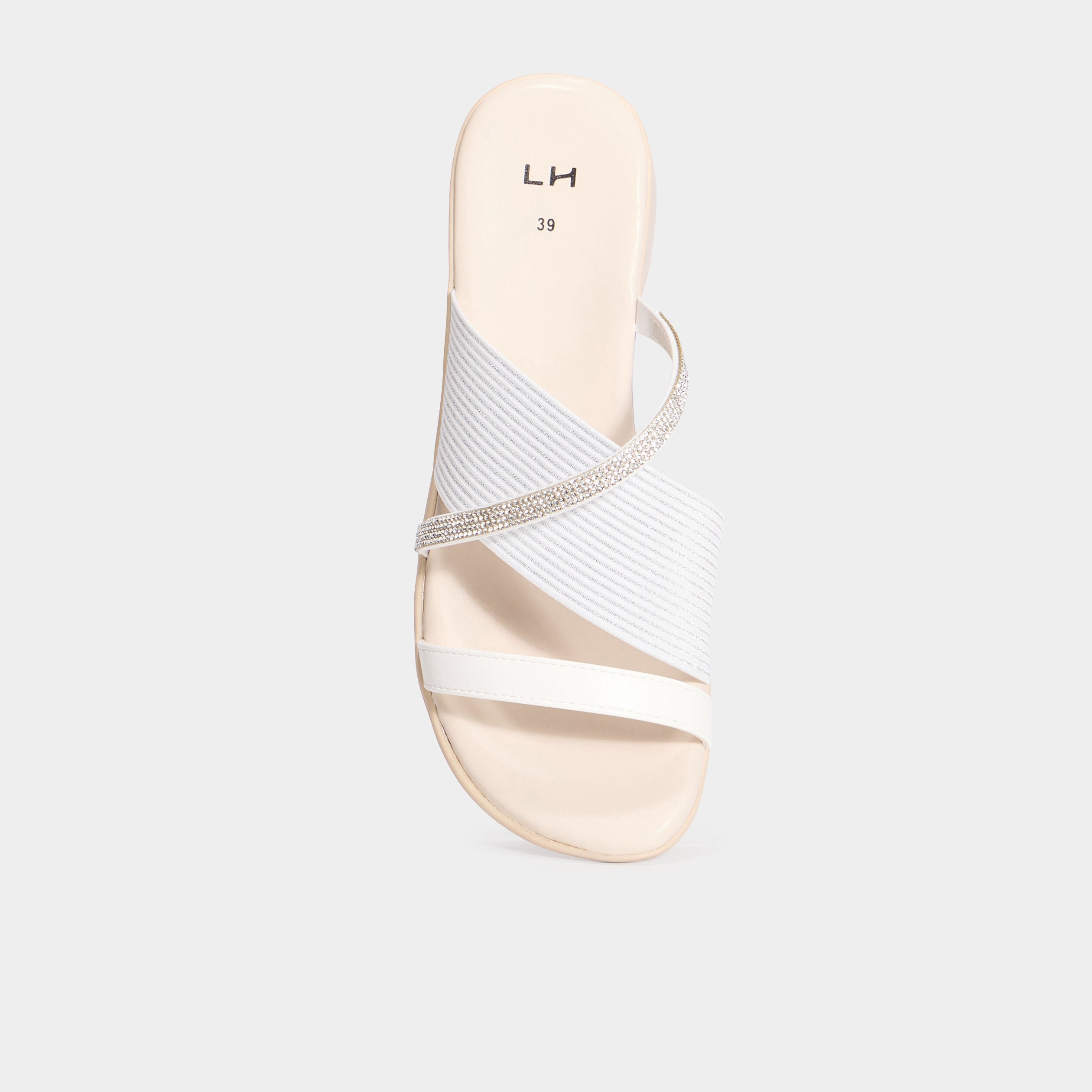 Mules brides crois&eacute;es &agrave; strass blanc femme