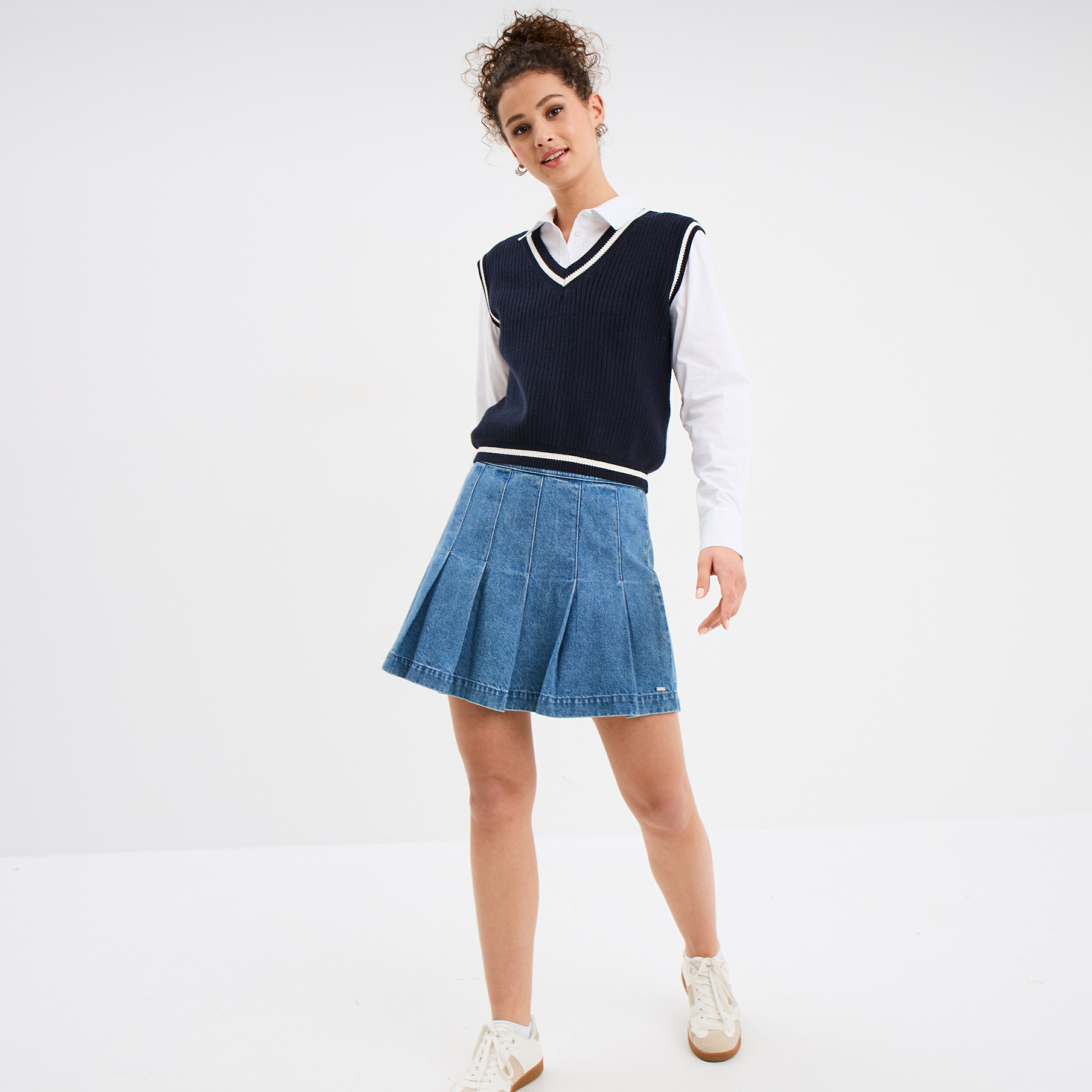 jupe plissee courte en jean denim double stone femme Jupe plissée courte en jean denim double stone femme