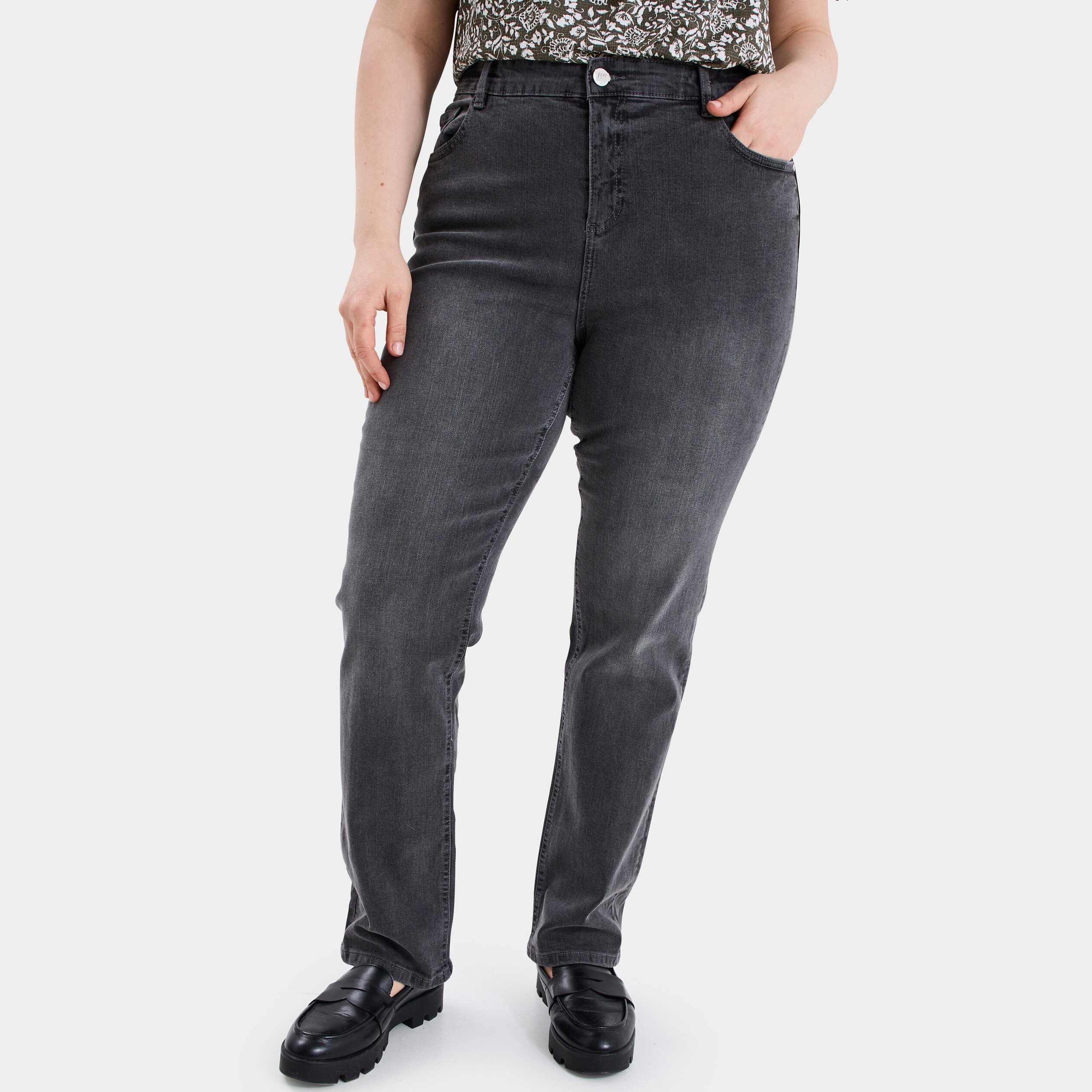jeans straight taille haute modavista denim gris femmegt Jeans straight taille haute Modavista denim gris femme grande taille