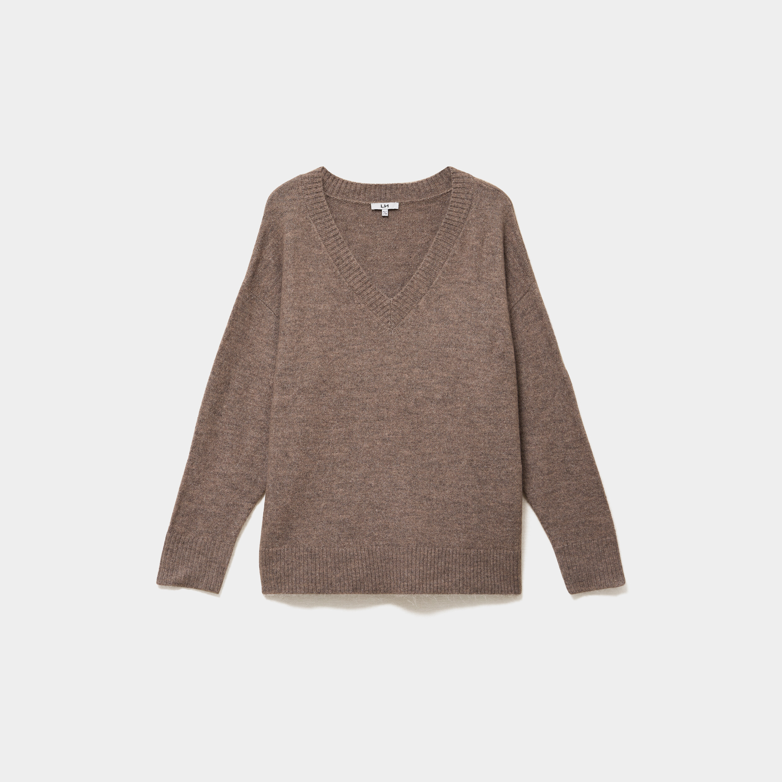 Pull droit col en V manches longues taupe femme grande taille
