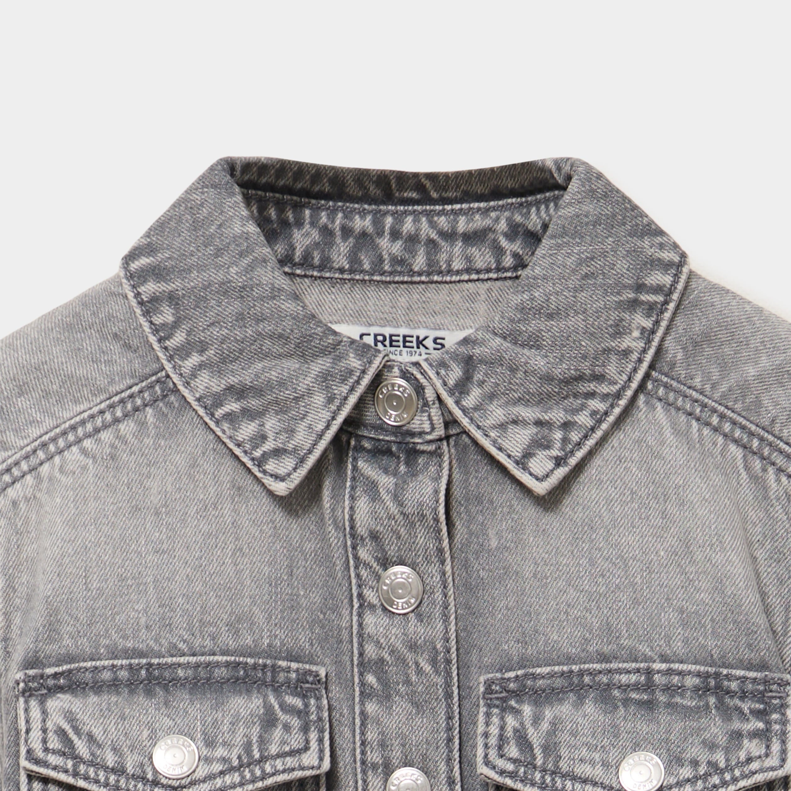 Robe chemise en jean courte coton denim gris fille