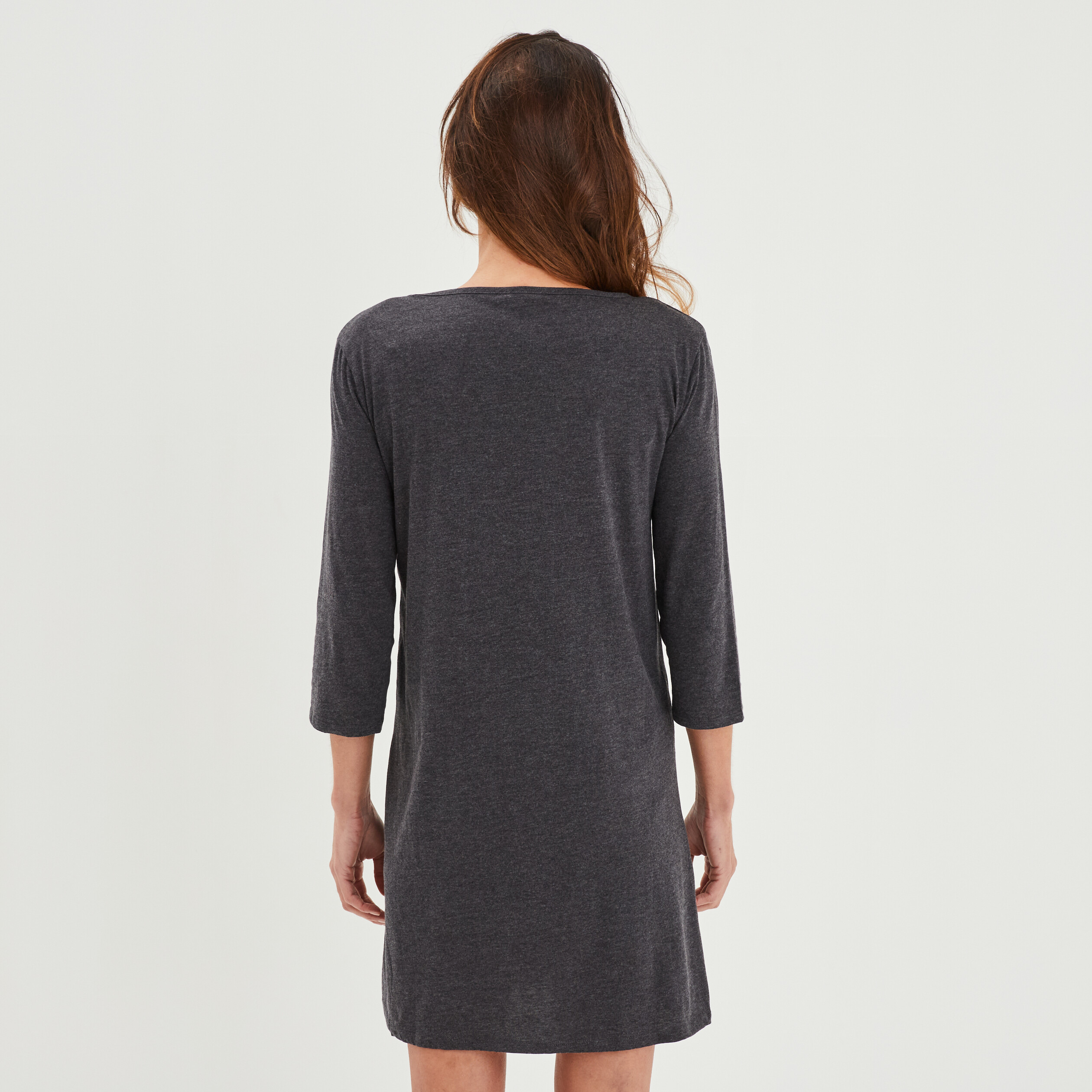 chemise de nuit manches 34 gris fonce femme Chemise de nuit manches 3/4 gris foncé femme
