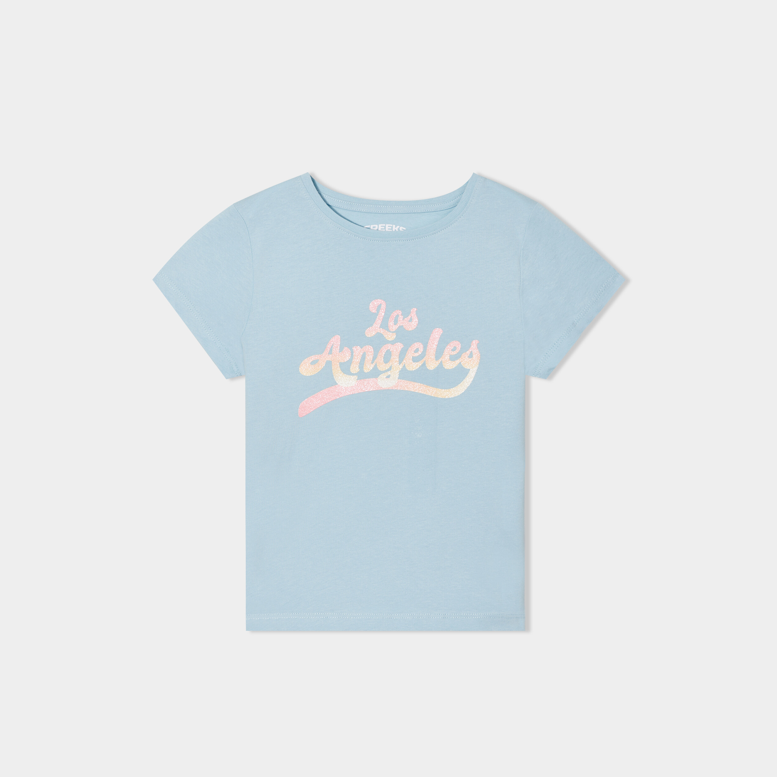 T-shirt col rond manches courtes coton bleu fille