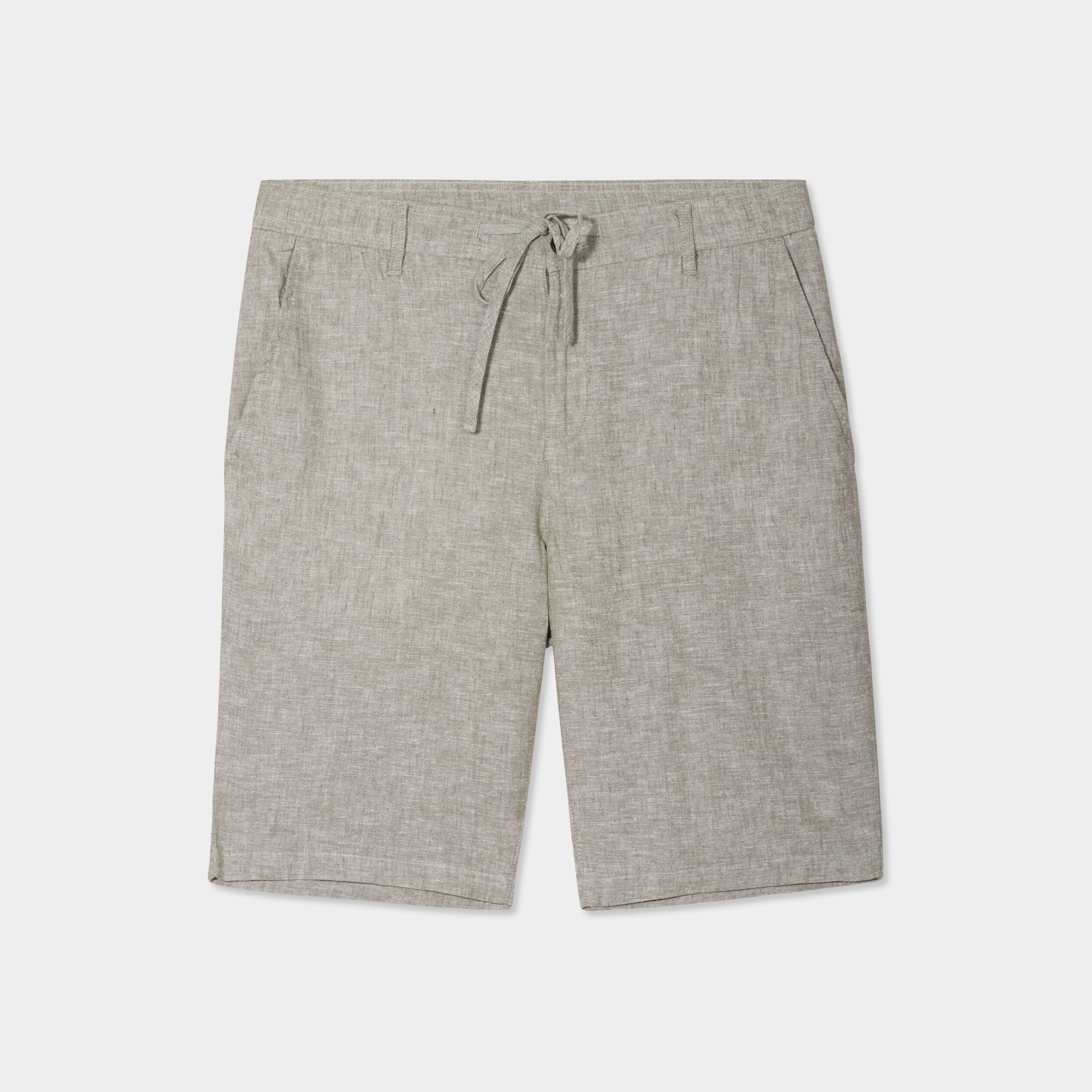 bermuda chino a coulisse lin melange vert kaki homme Bermuda chino à coulisse lin mélangé vert kaki homme