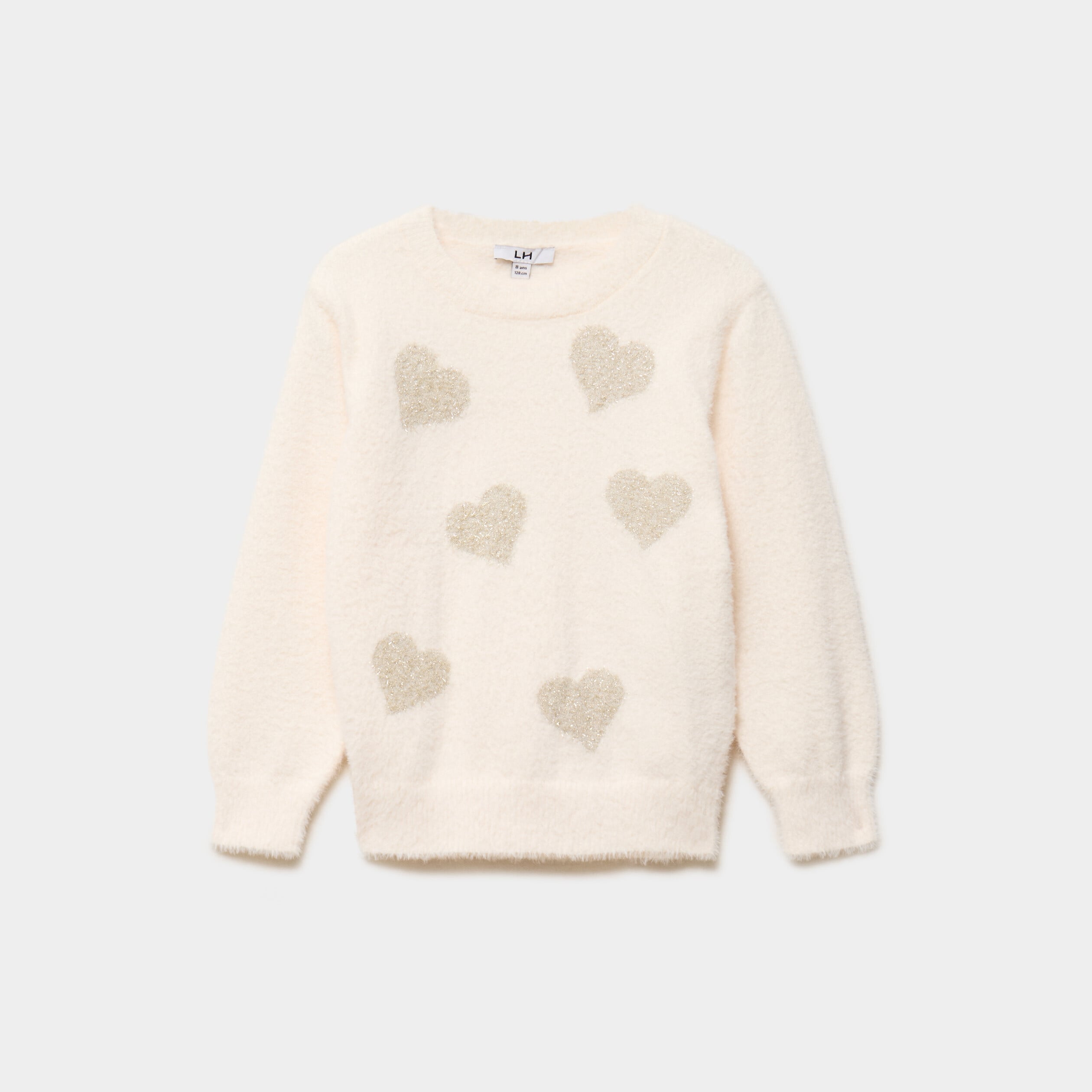 Pull duveteux manches longues blanc fille