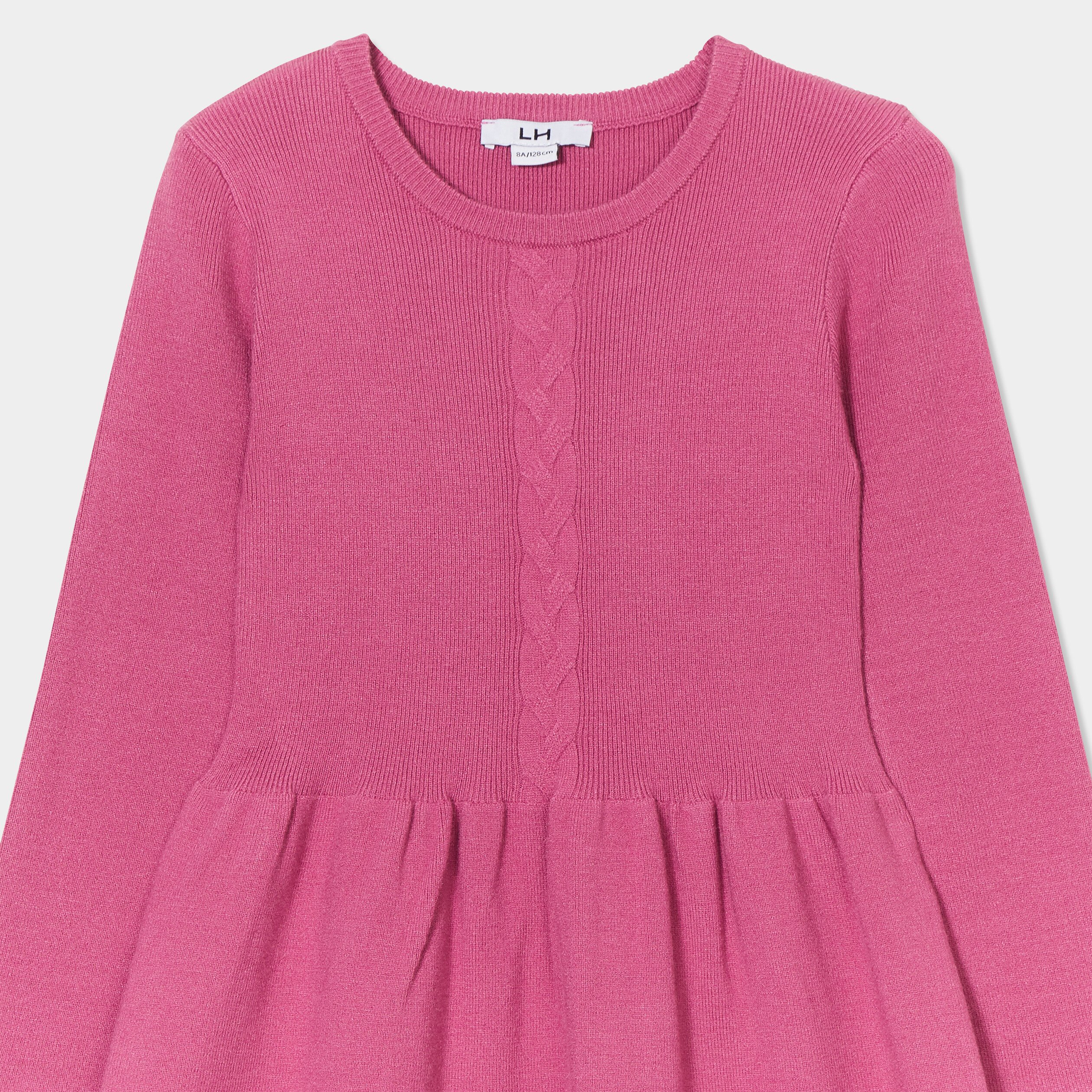 Robe tricot évasée manches longues prune fille