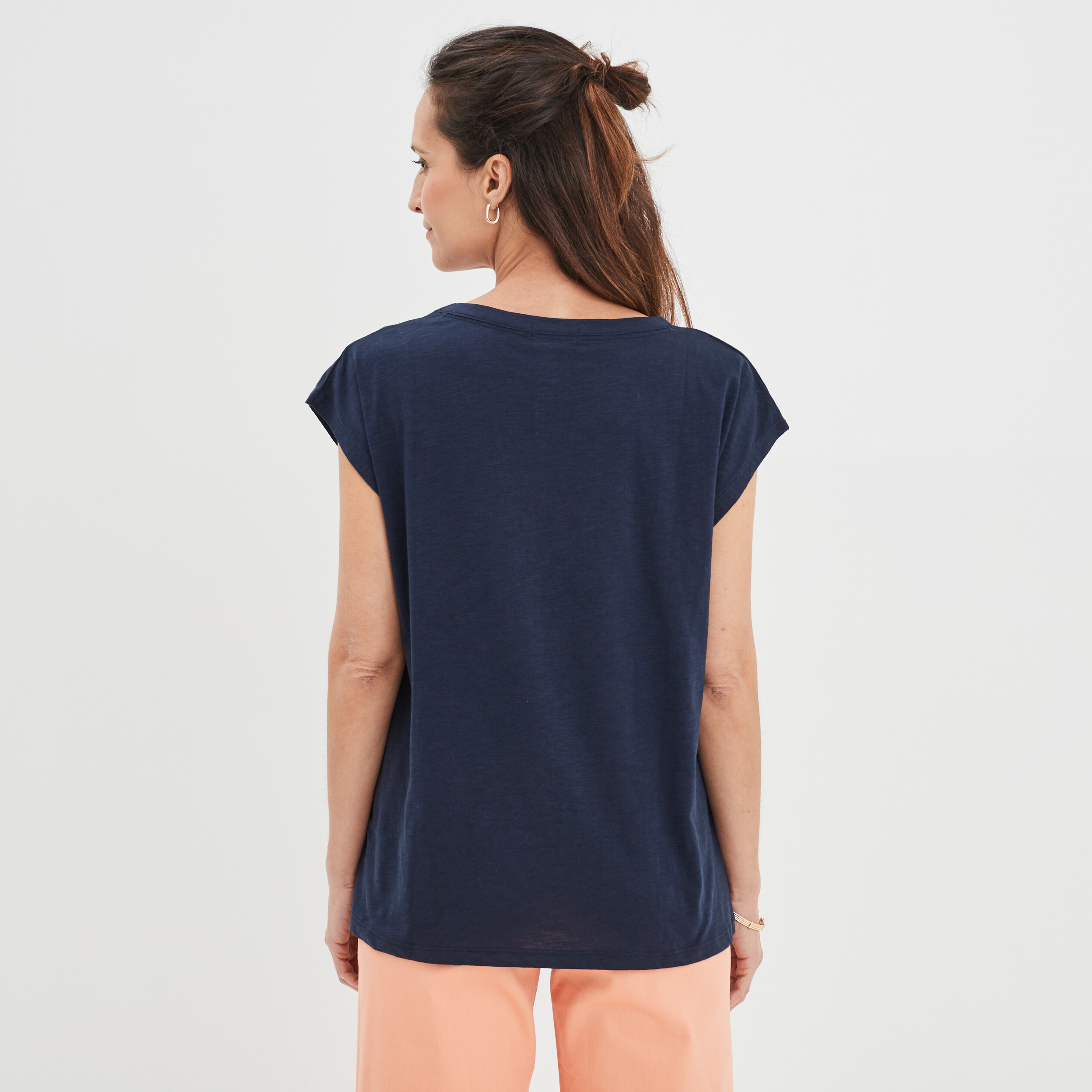 T-shirt droit manches courtes Creeks bleu marine femme