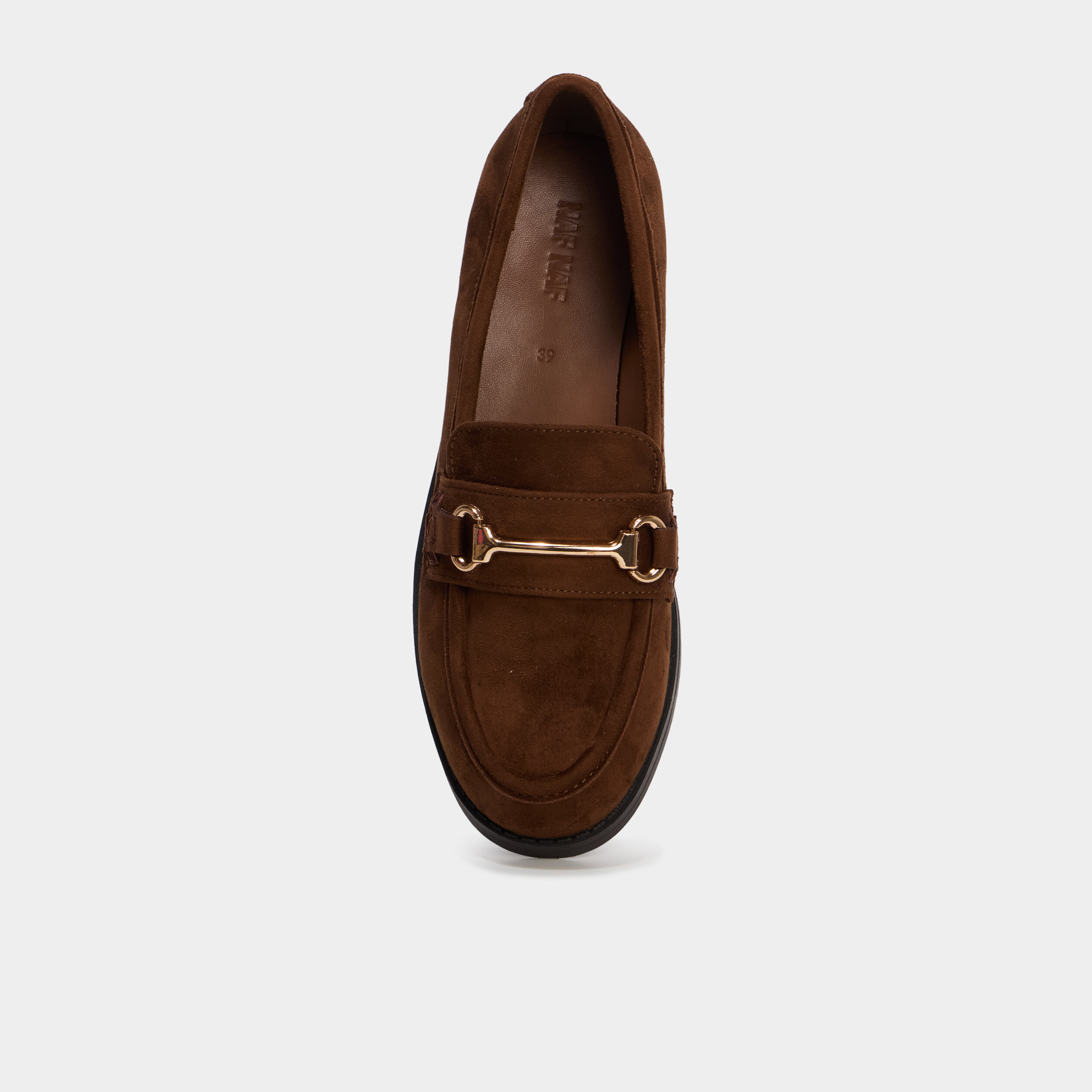 Mocassin su&eacute;dine boucle m&eacute;tal marron femme