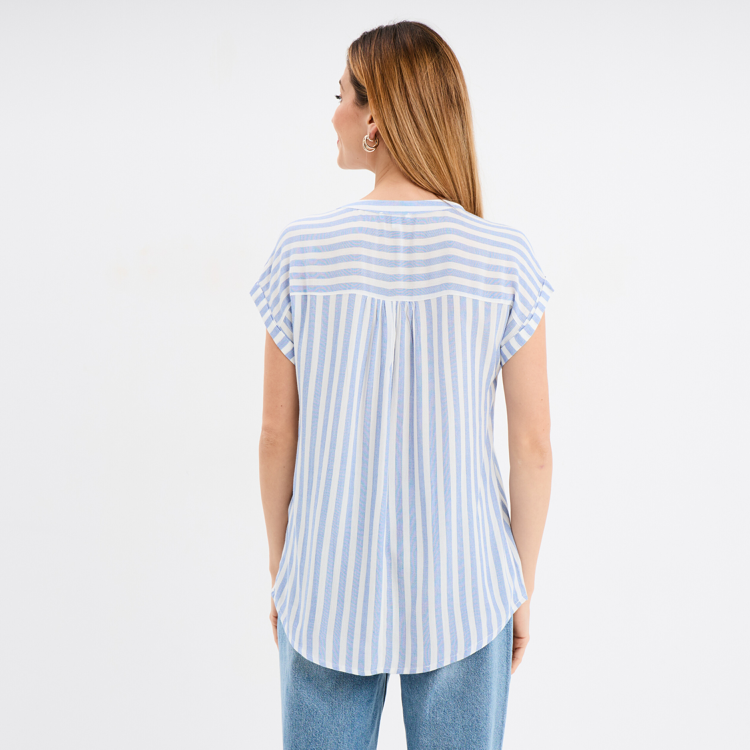 Blouse cr&eacute;pon manches courtes ecru femme