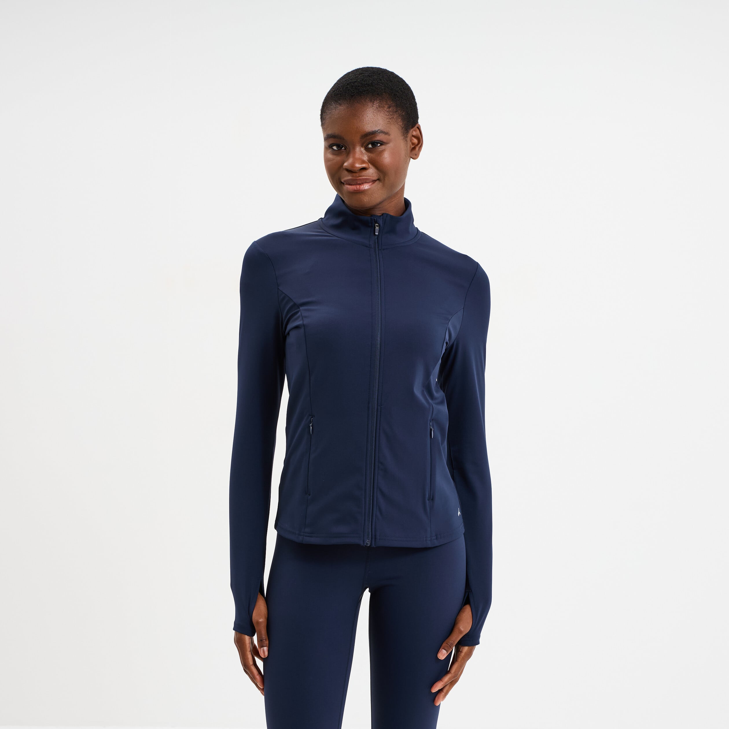 Veste de sport ajust&eacute;e avec fermeture bleu marine femme