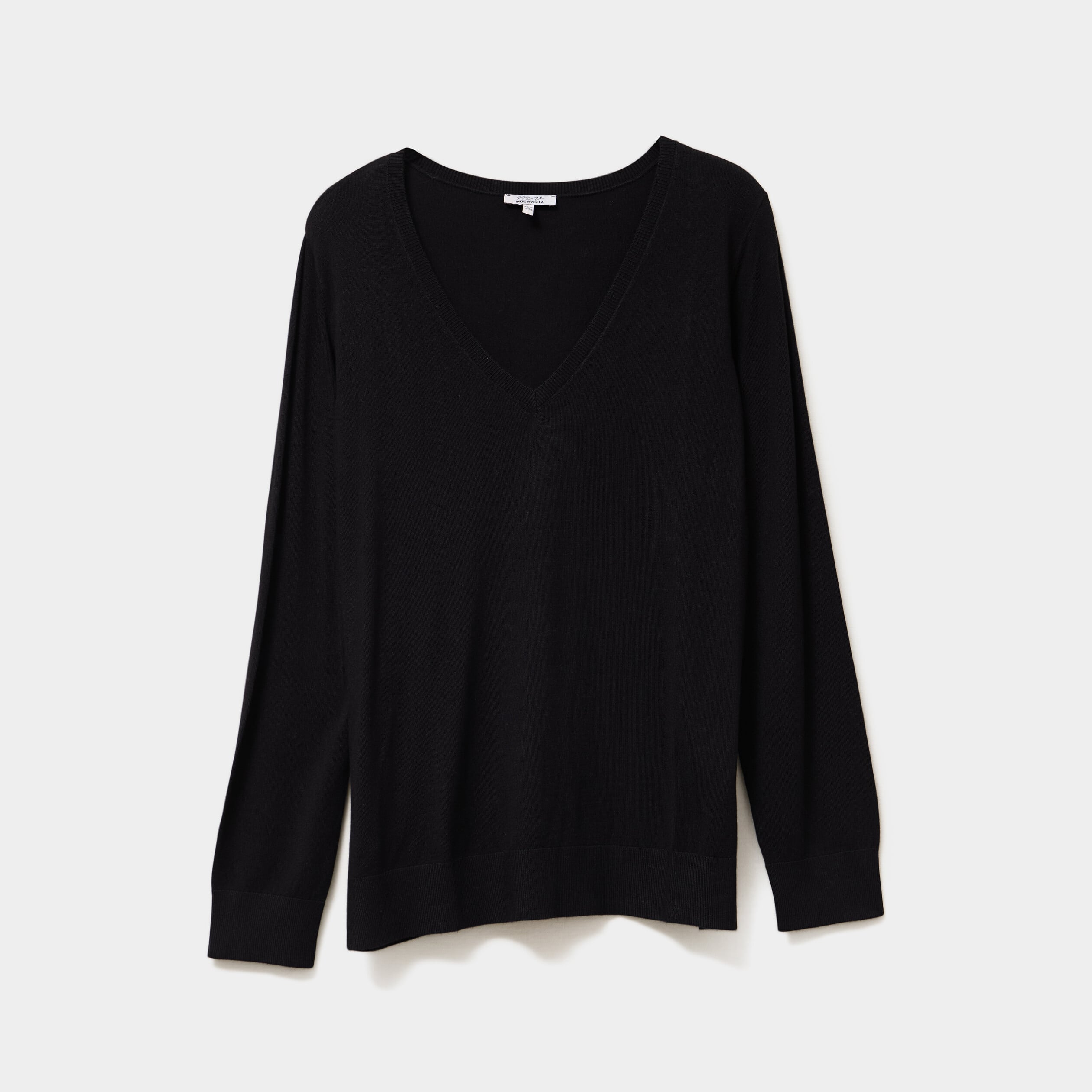 Pull fin col en V manches longues noir femme grande taille
