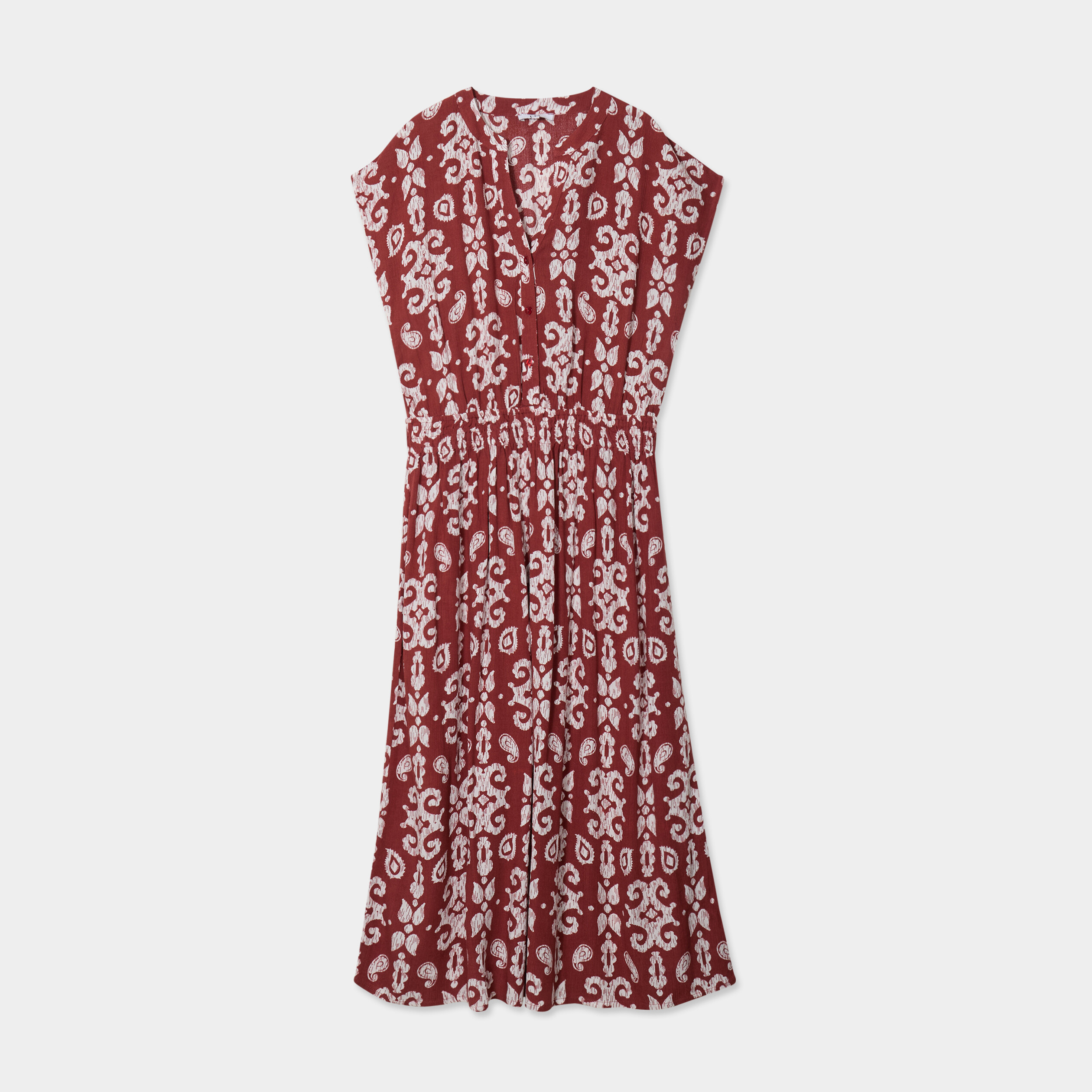robe midi crepon col tunisien terracotta femme Robe midi crépon col tunisien terracotta femme