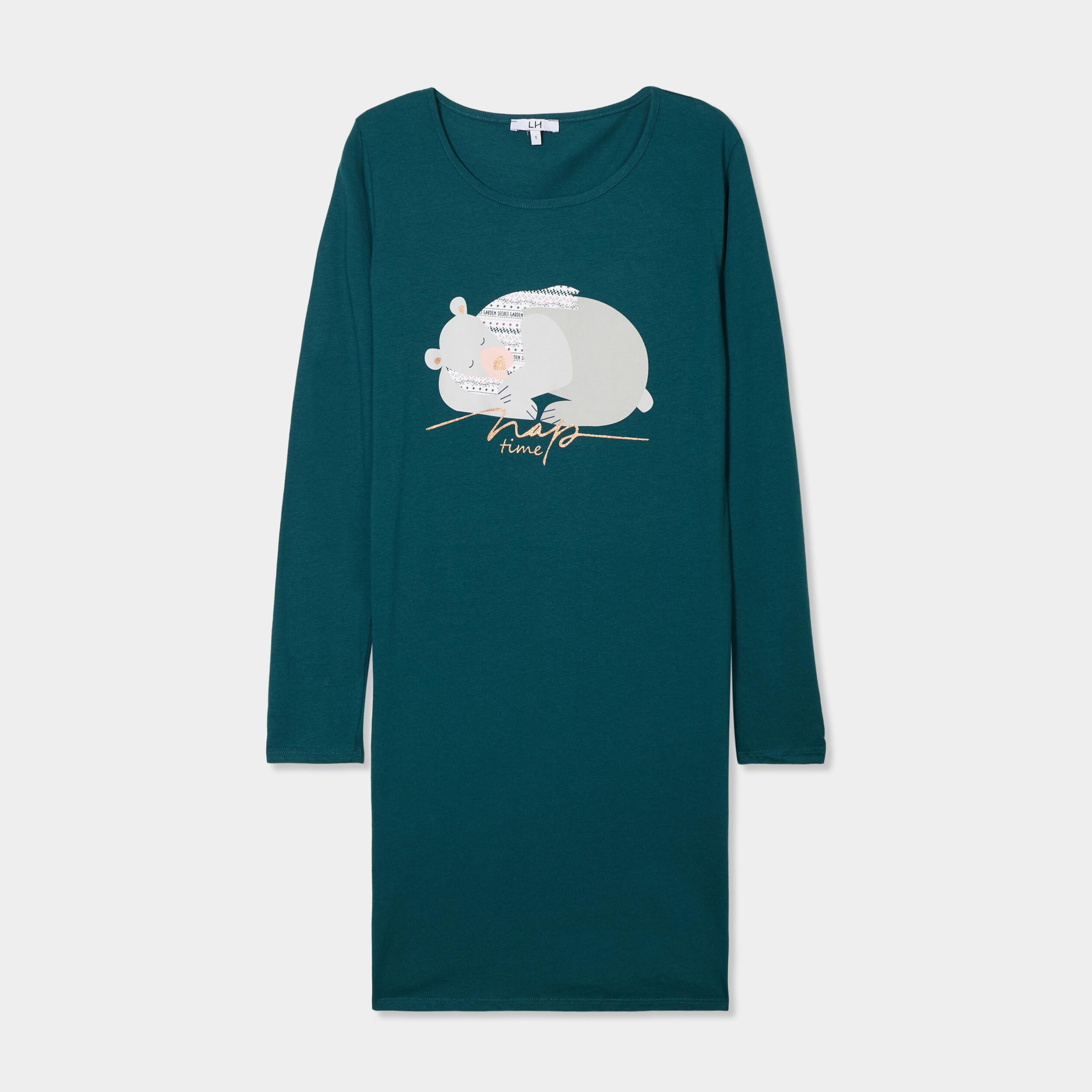 chemise de nuit manches longues coton vert fonce femme Chemise de nuit manches longues coton vert foncé femme