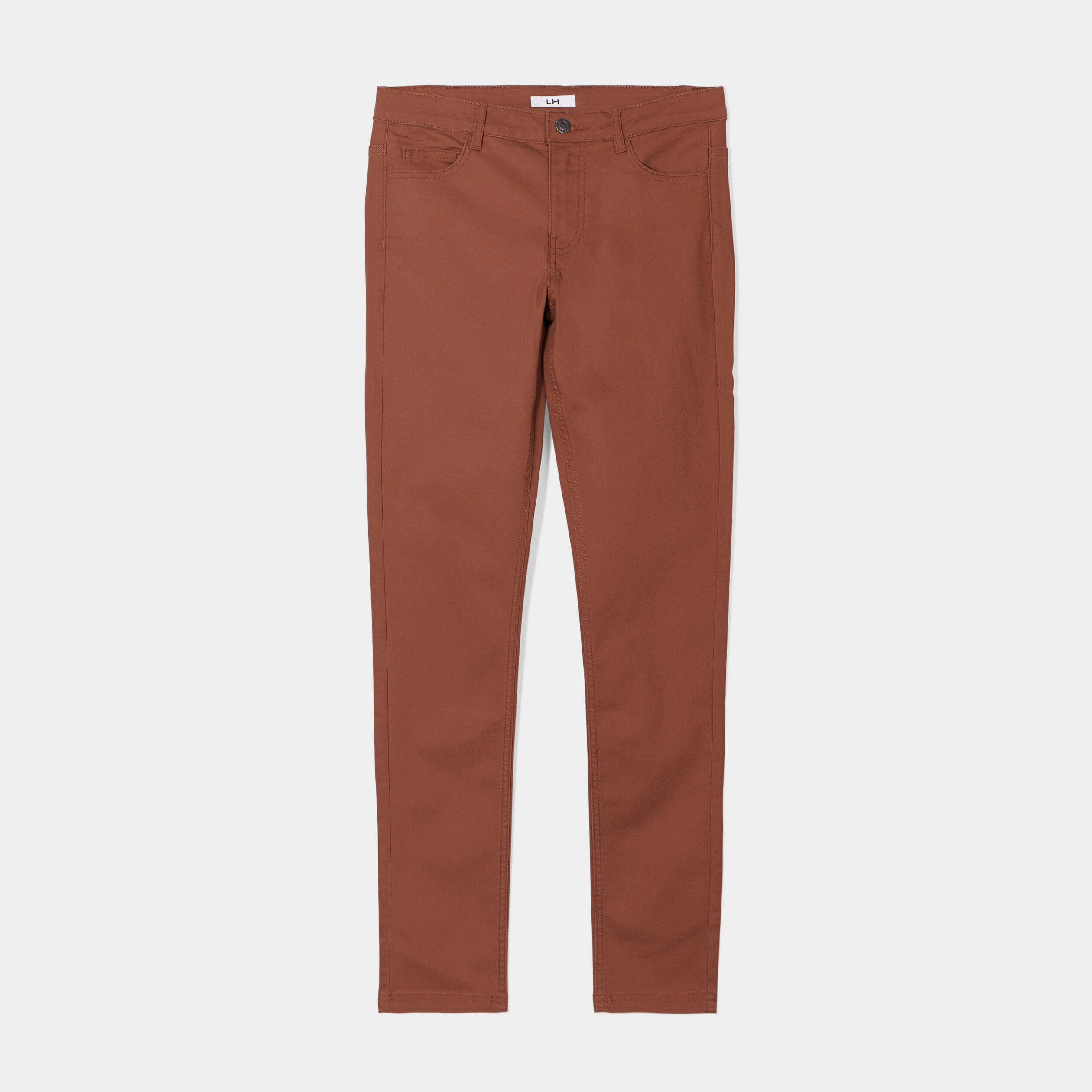 Pantalon slim stretch marron femme
