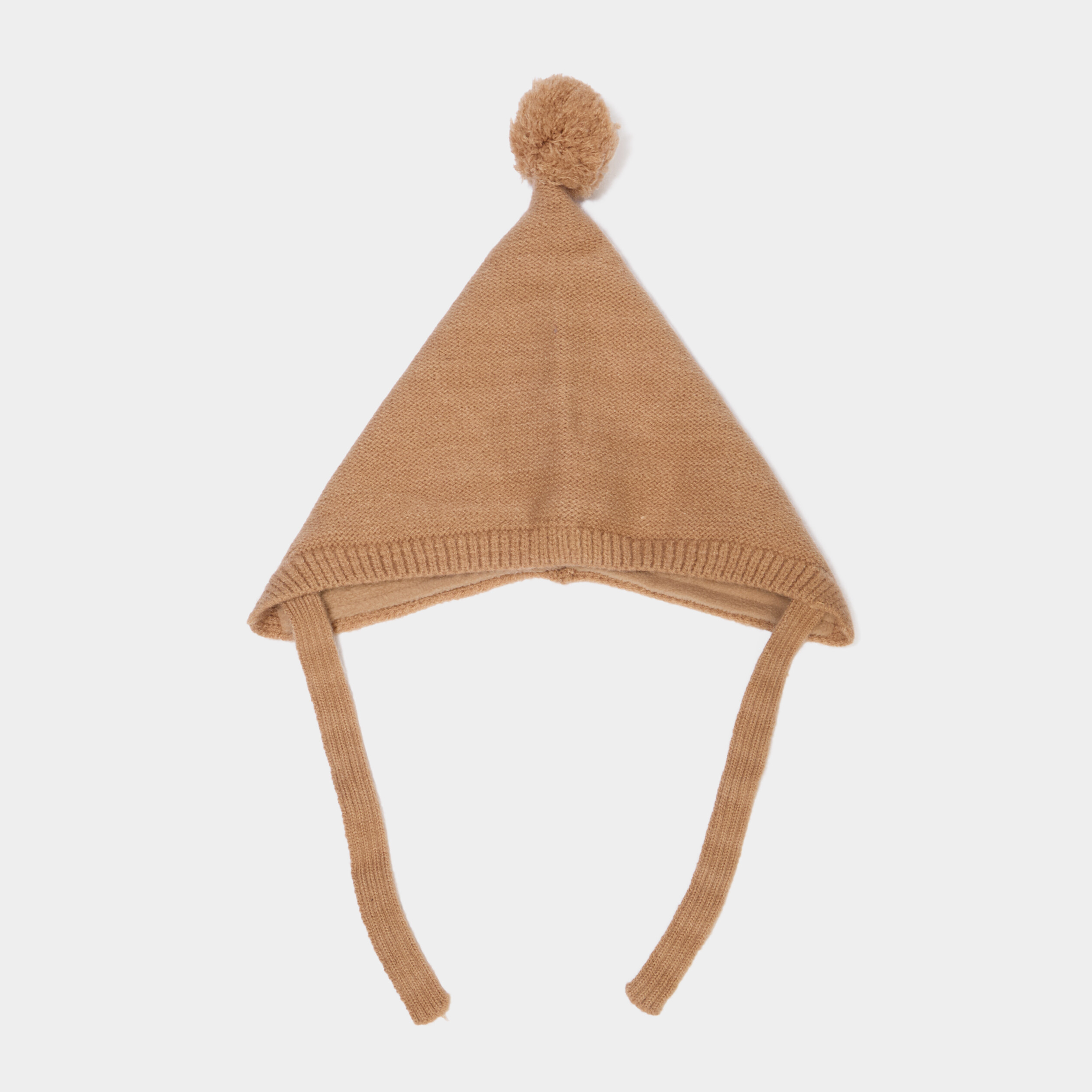 Bonnet b&eacute;guin &agrave; pompon sable b&eacute;b&eacute;