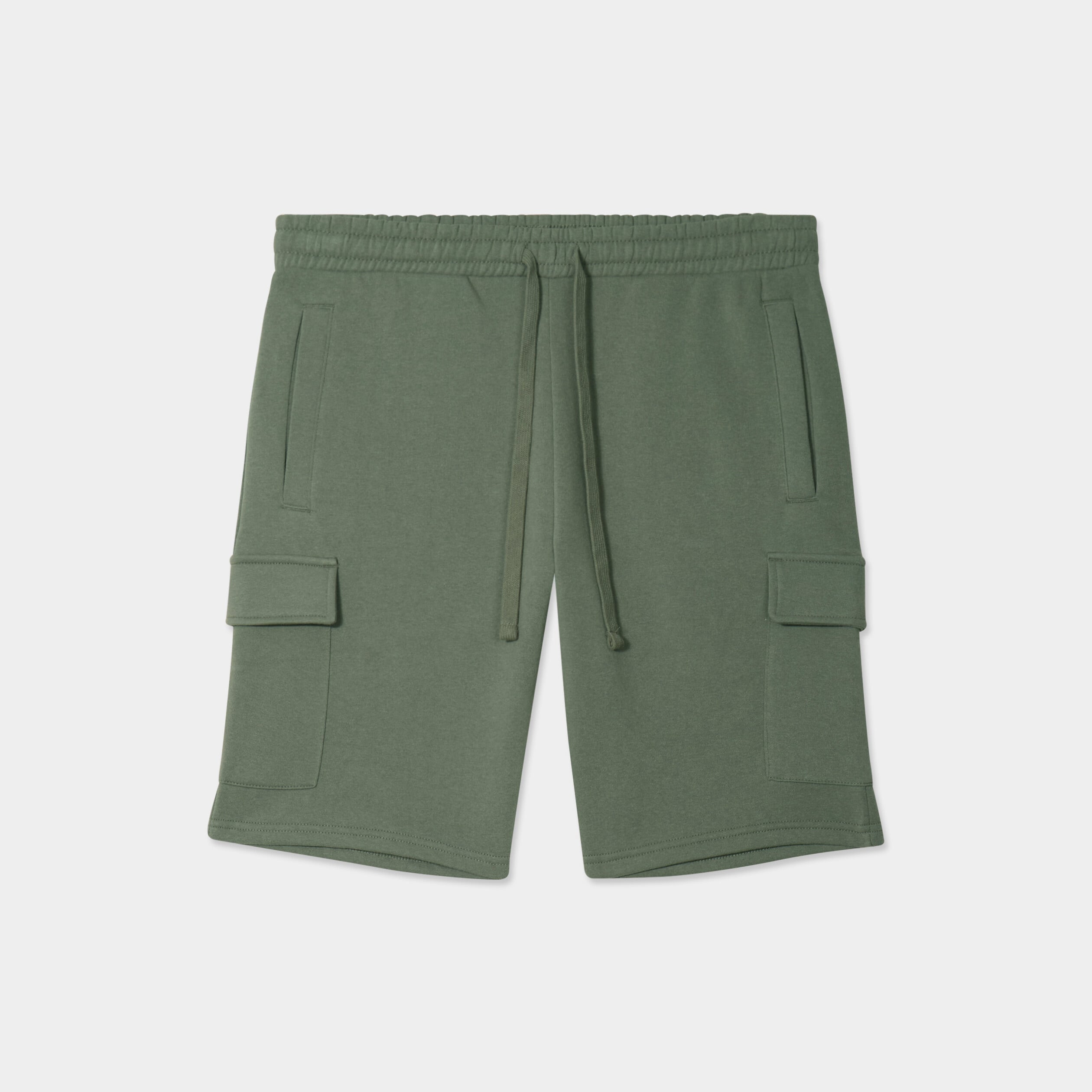 Bermuda cargo molleton taille &eacute;lastiqu&eacute;e vert kaki homme